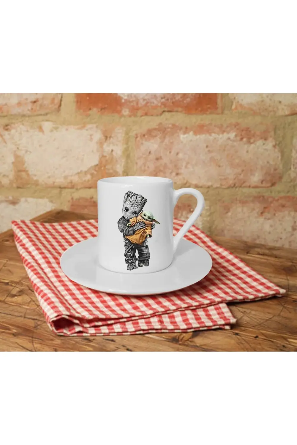 Groot Ve Baby Yoda Baskılı Beyaz Türk Kahvesi Fincanı