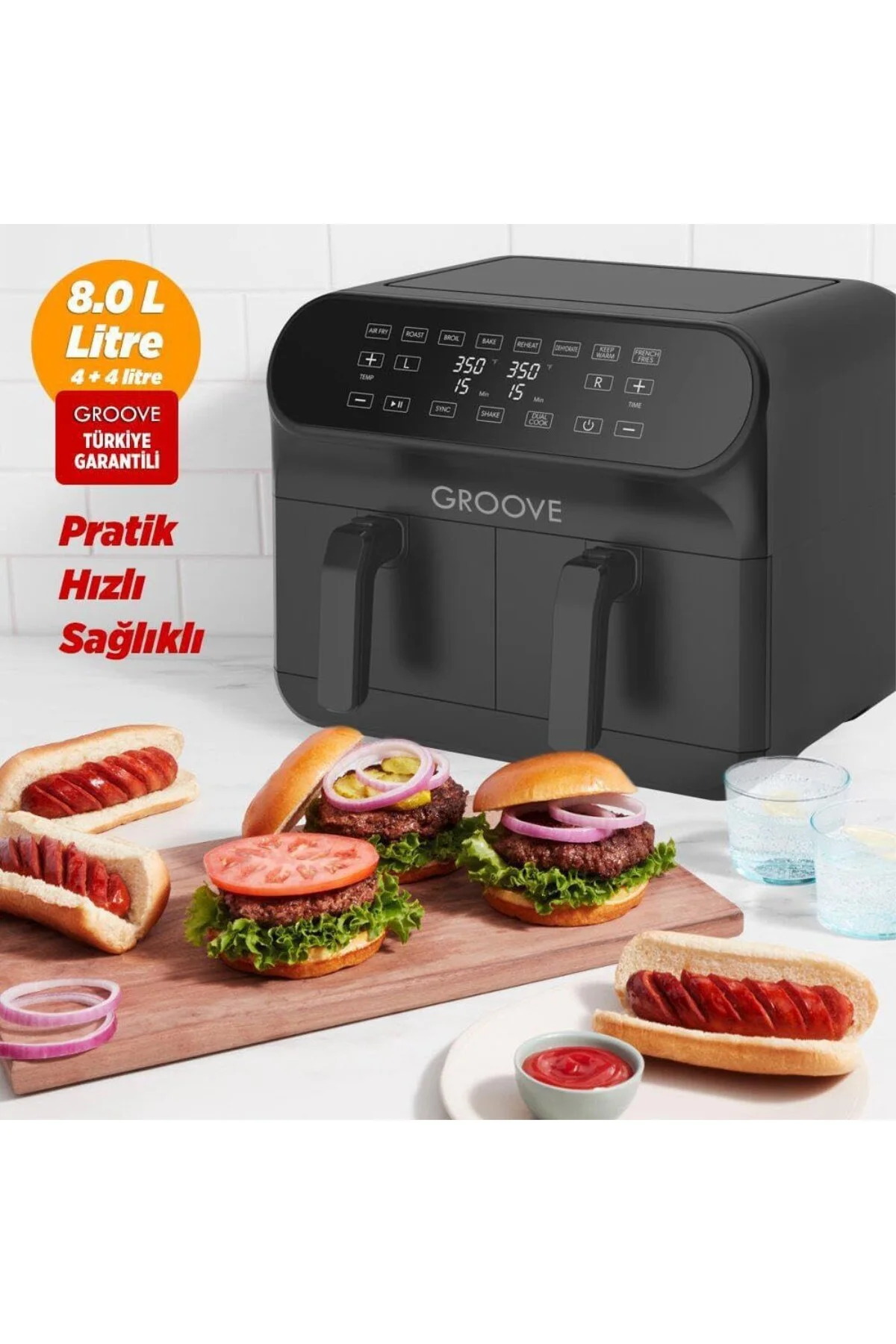 Groove Max Plus XXL 1800W (4Lt+4Lt) 8Lt Çift Hazneli Smart Airfry