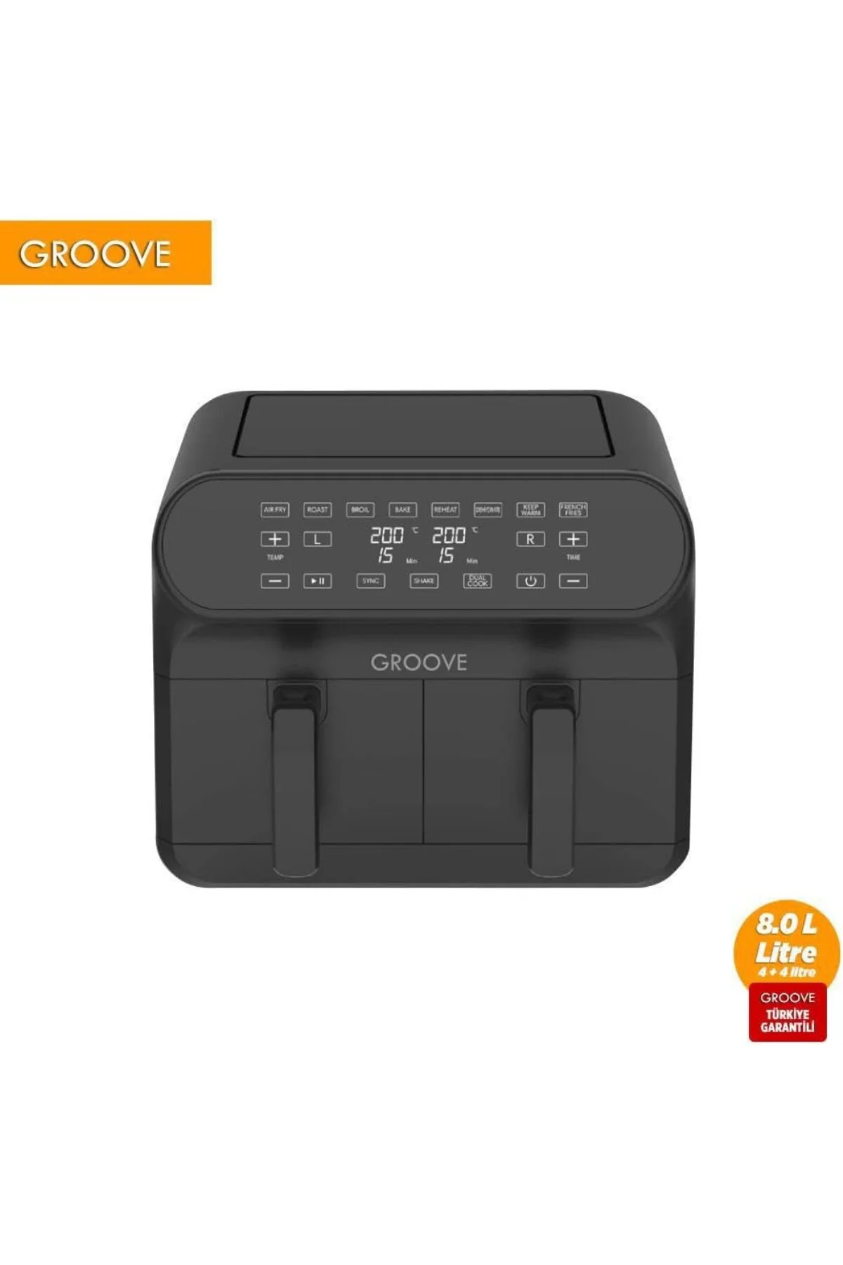 Groove Max Plus XXL 1800W (4Lt+4Lt) 8Lt Çift Hazneli Smart Airfry