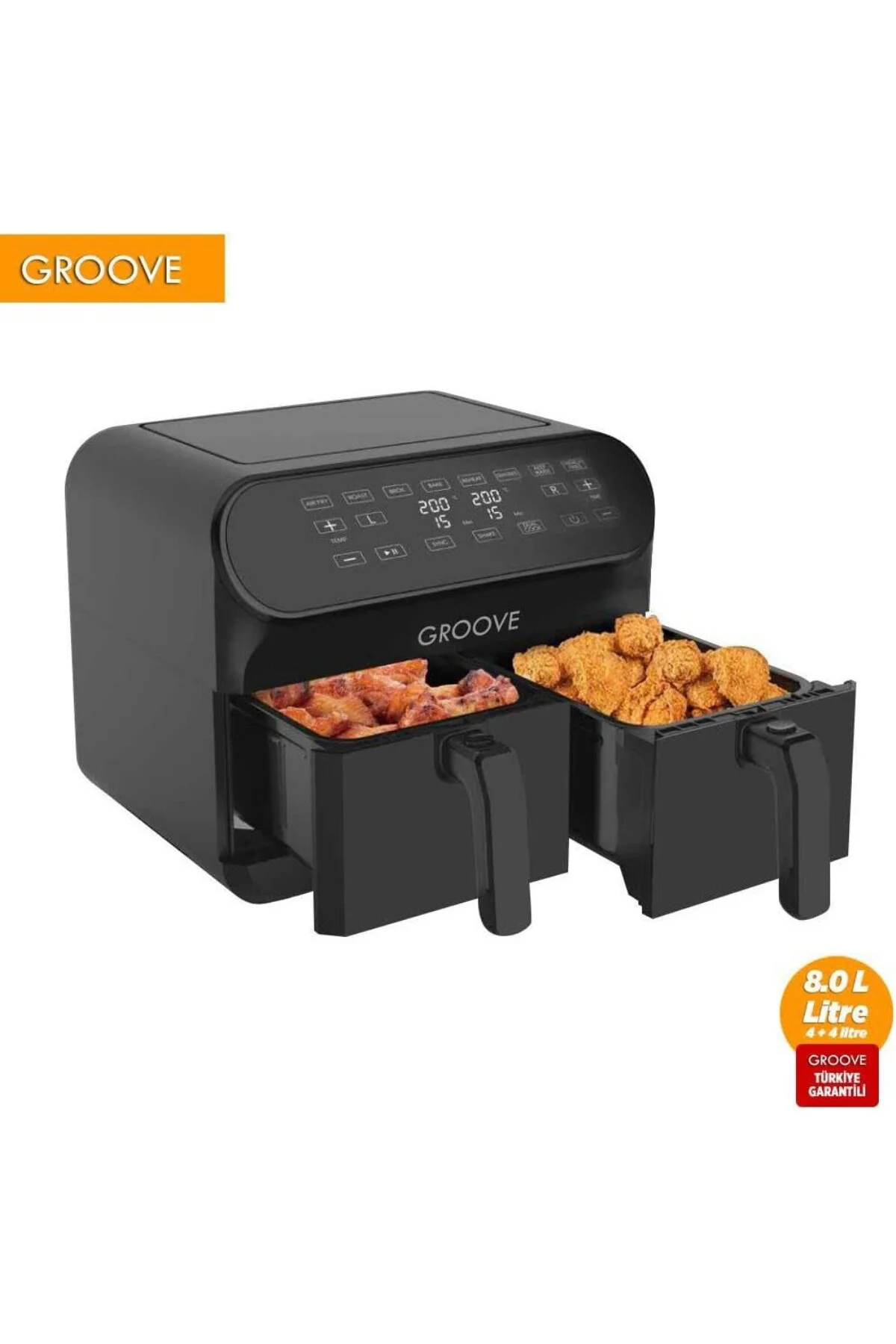 Groove Max Plus XXL 1800W (4Lt+4Lt) 8Lt Çift Hazneli Smart Airfry