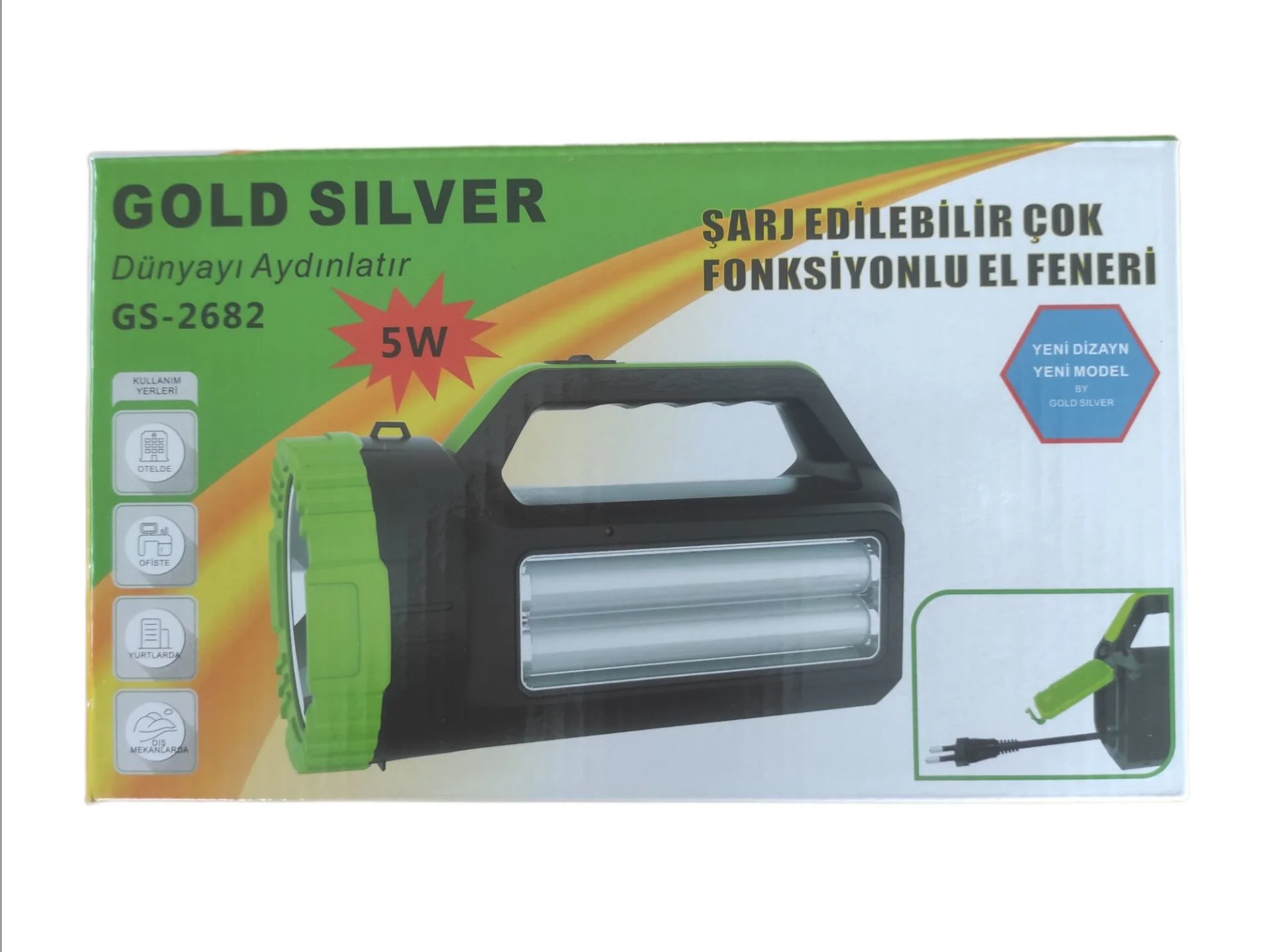 GS-2682   Gold Sılver 5W Şarjlı El Feneri