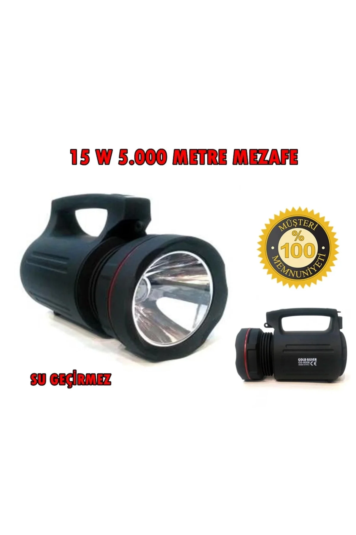 Gs-8006 Parlak Ledli Taşınabilir Şarj Edilebilir El Feneri 15w ( 