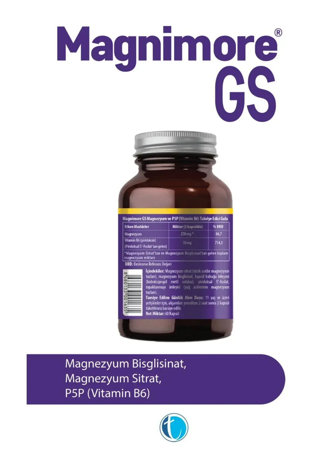 GS Magnezyum 60 Bitkisel Kapsül Bisglisinat Sitrat