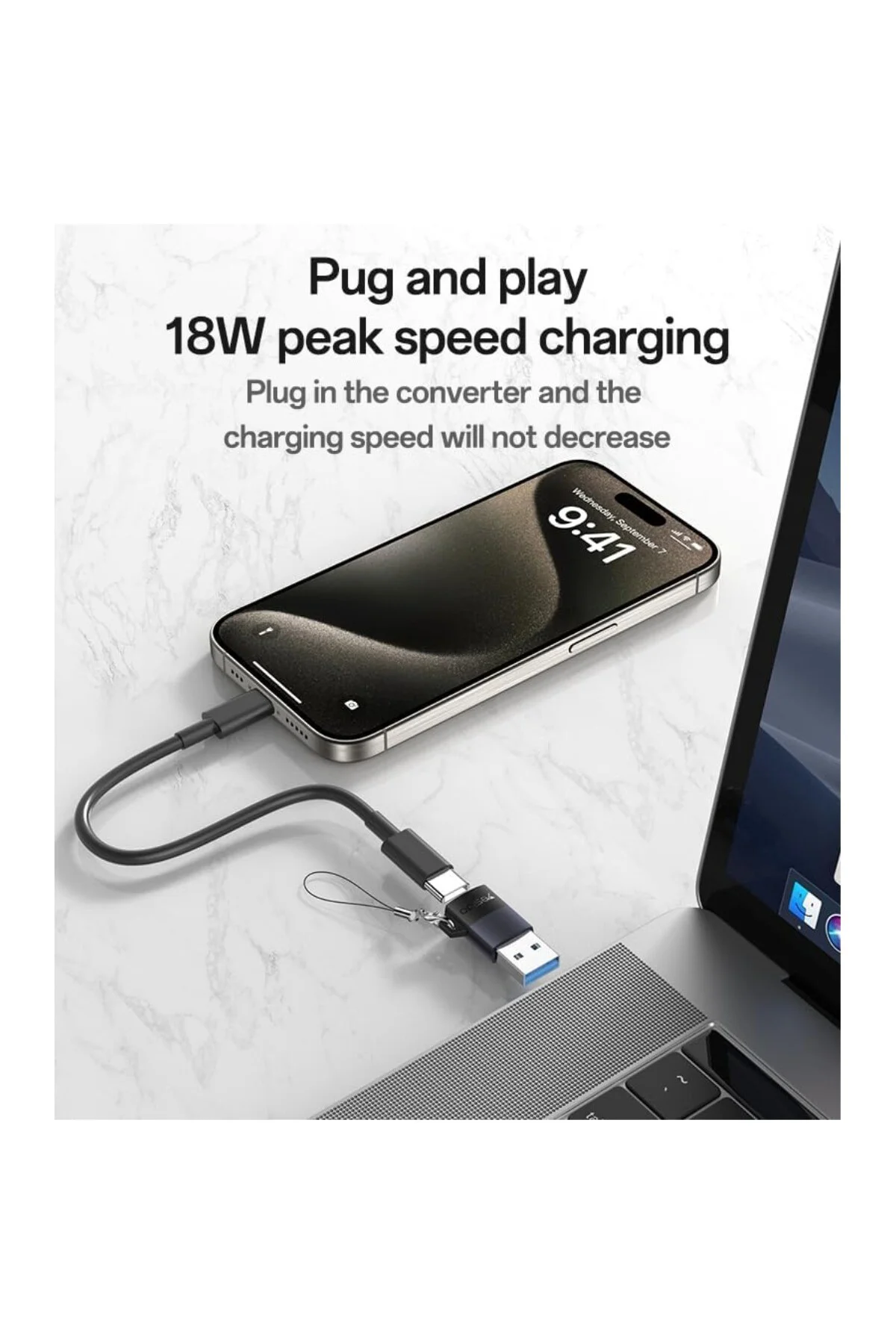 GS34 USB to Type-C 480 Mbps Data ve 18W Hızlı Şarj Destekli OTG Dönüştürücü - Siy