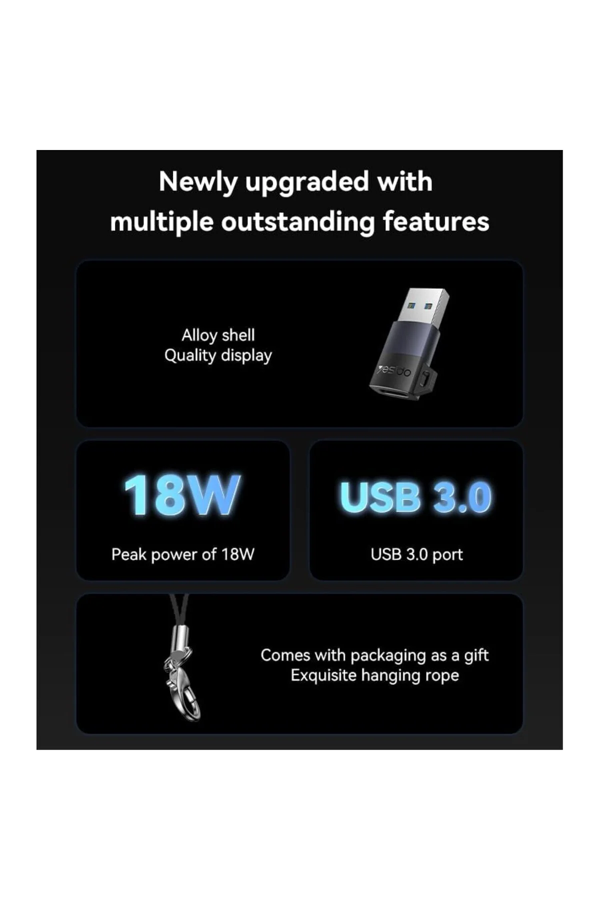 GS34 USB to Type-C 480 Mbps Data ve 18W Hızlı Şarj Destekli OTG Dönüştürücü - Siy
