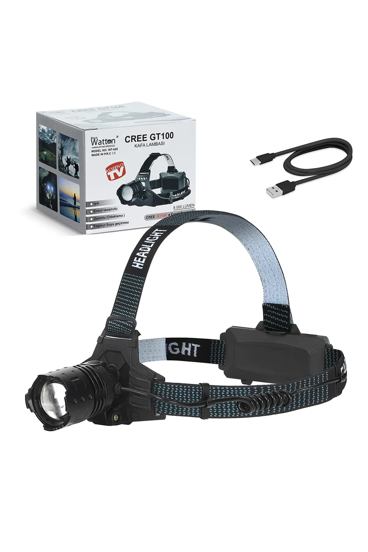 GT100 LED ŞARJLI KAFA LAMBASI WATTON WT-628 Siyah