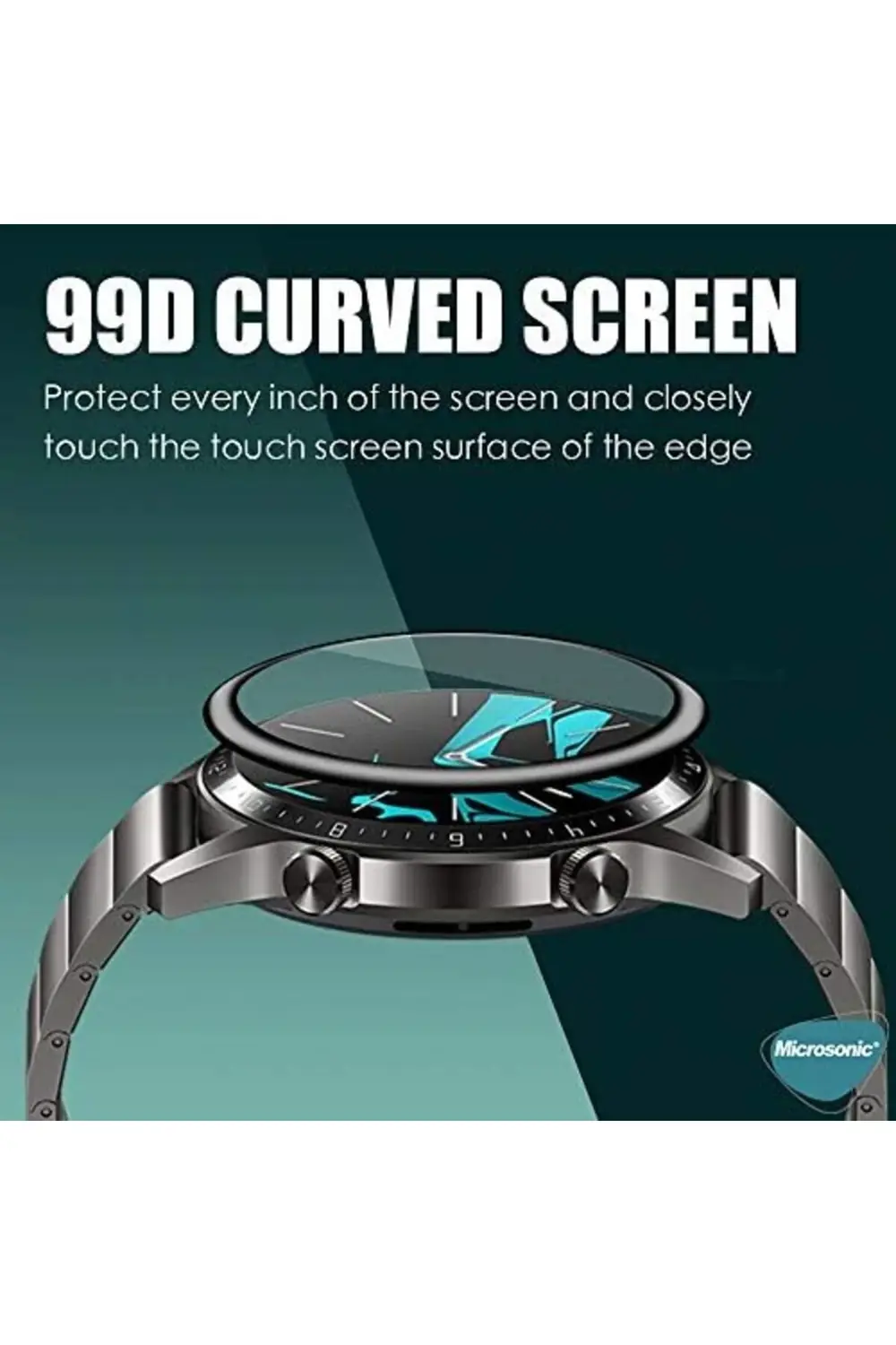 GT5 46mm Tam Kaplayan Temperli Cam Full Ekran Koruyucu Siyah 3955