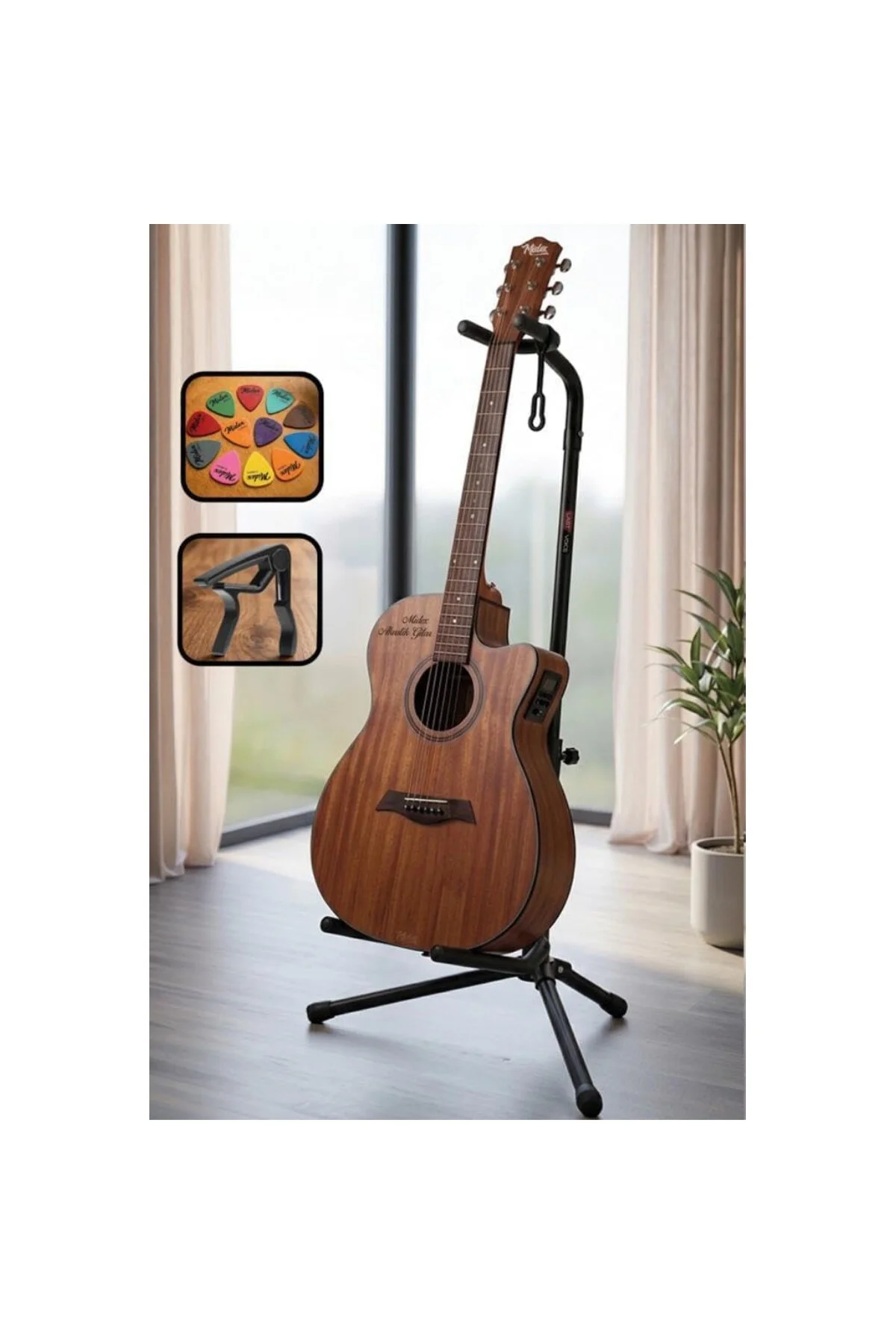 Gtr-01C Gitar Standı Sehpası + Capo + Pena Paketi