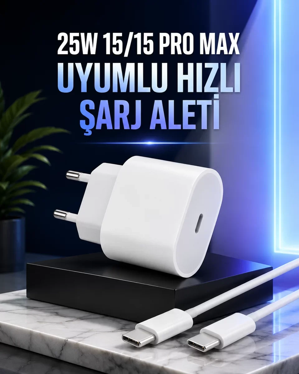 Güç Adaptörü ve Kablosu: 15/15 Pro Max Uyumlu Hızlı Şarj ve Akım Koruma Teknolojisi