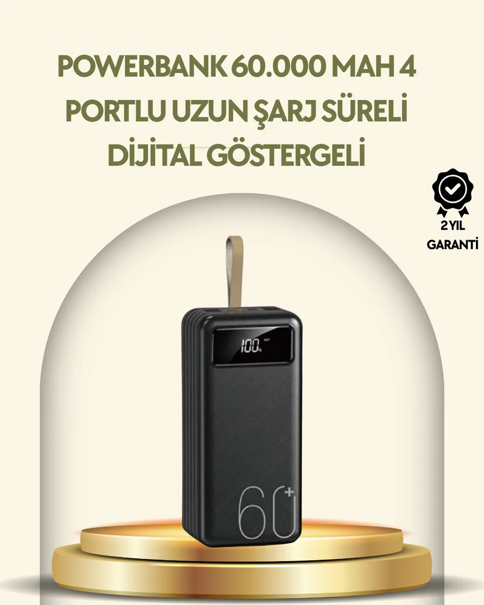 Güçlü 4 Çıkışlı LED Fenerli Powerbank - Tüm Cihazlar İçin Şarj Cihazı