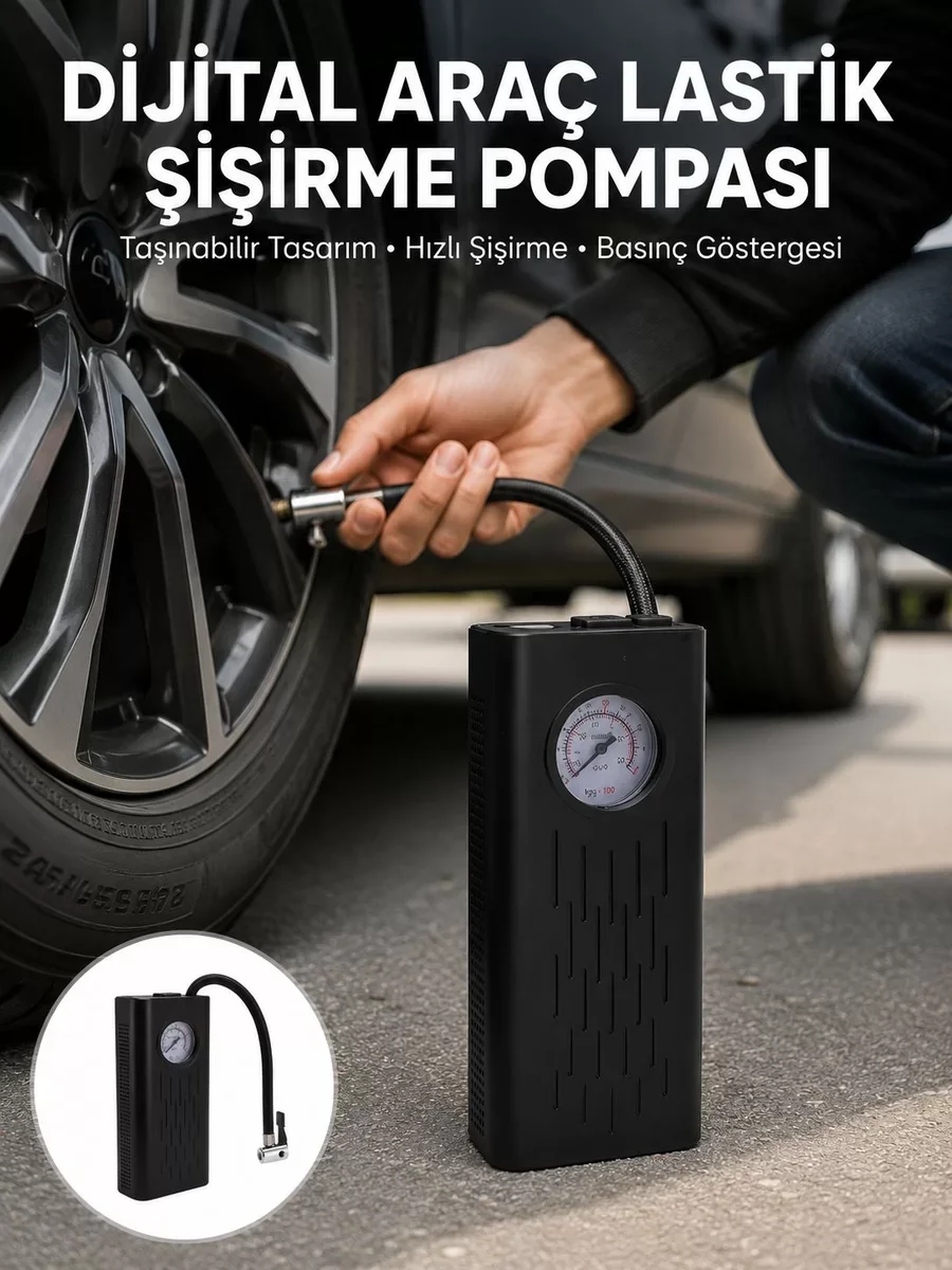 Güçlü Elektrikli Lastik Pompası - Motosiklet, Bisiklet ve Otomobil İçin Yeni Nesil Şarjlı Kompresör