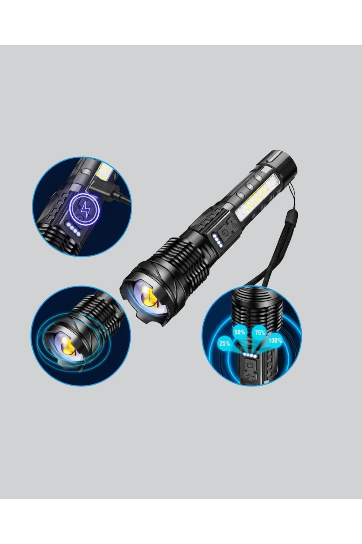 Güçlü LED El Feneri Şarj Edilebilir Çok Modlu