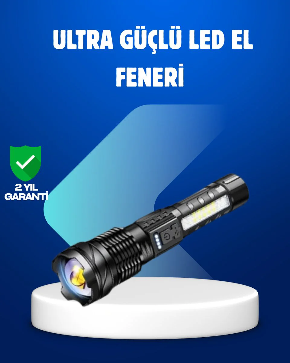Güçlü LED El Feneri - Şarj Edilebilir Çok Modlu ve Dayanıklı Aydınlatma