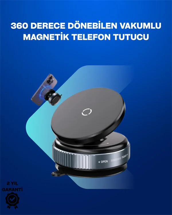 Güçlü Manyetik 360° Döner Araç Telefon Tutucu - Vakumlu Montajlı