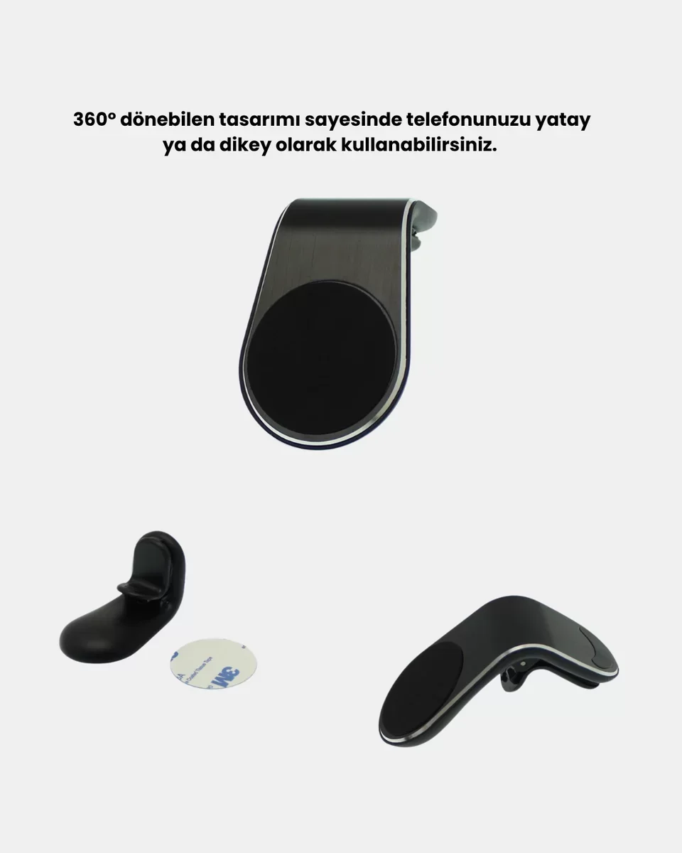 Güçlü Manyetik Araç İçi Telefon Tutucu - 360° Dönüşlü ve Klipsli