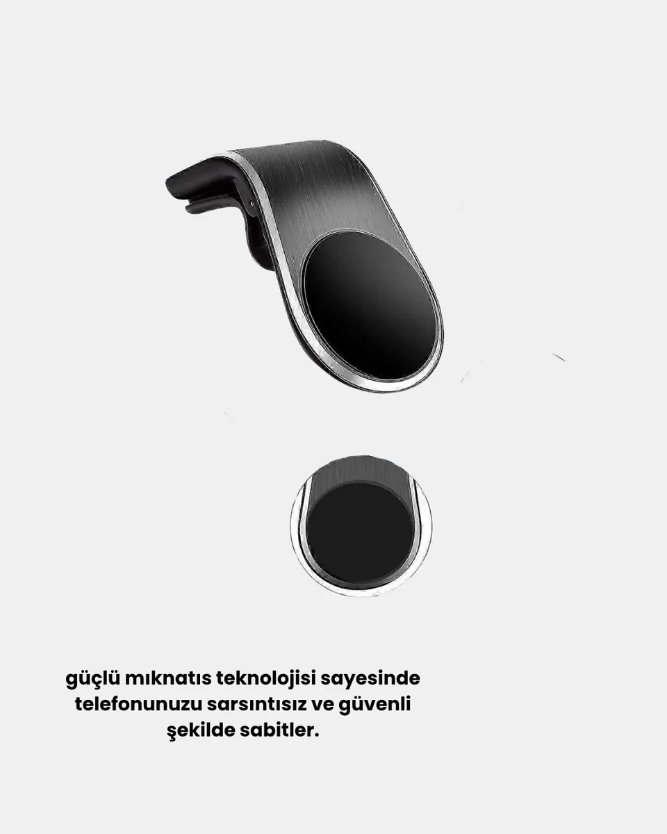 Güçlü Manyetik Araç İçi Telefon Tutucu - 360° Dönüşlü ve Klipsli