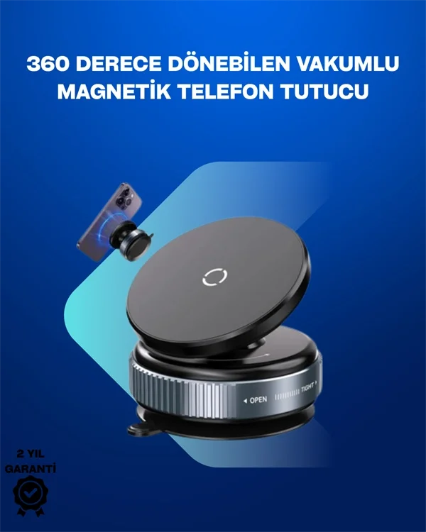 Güçlü Manyetik Tutuşlu 360° Döner Araç Telefon Tutucu – Vakumlu Montajlı Güçlü Manyetik Tutuşlu 360° Döner Araç Telefon Tutucu – Vakumlu Montajlı