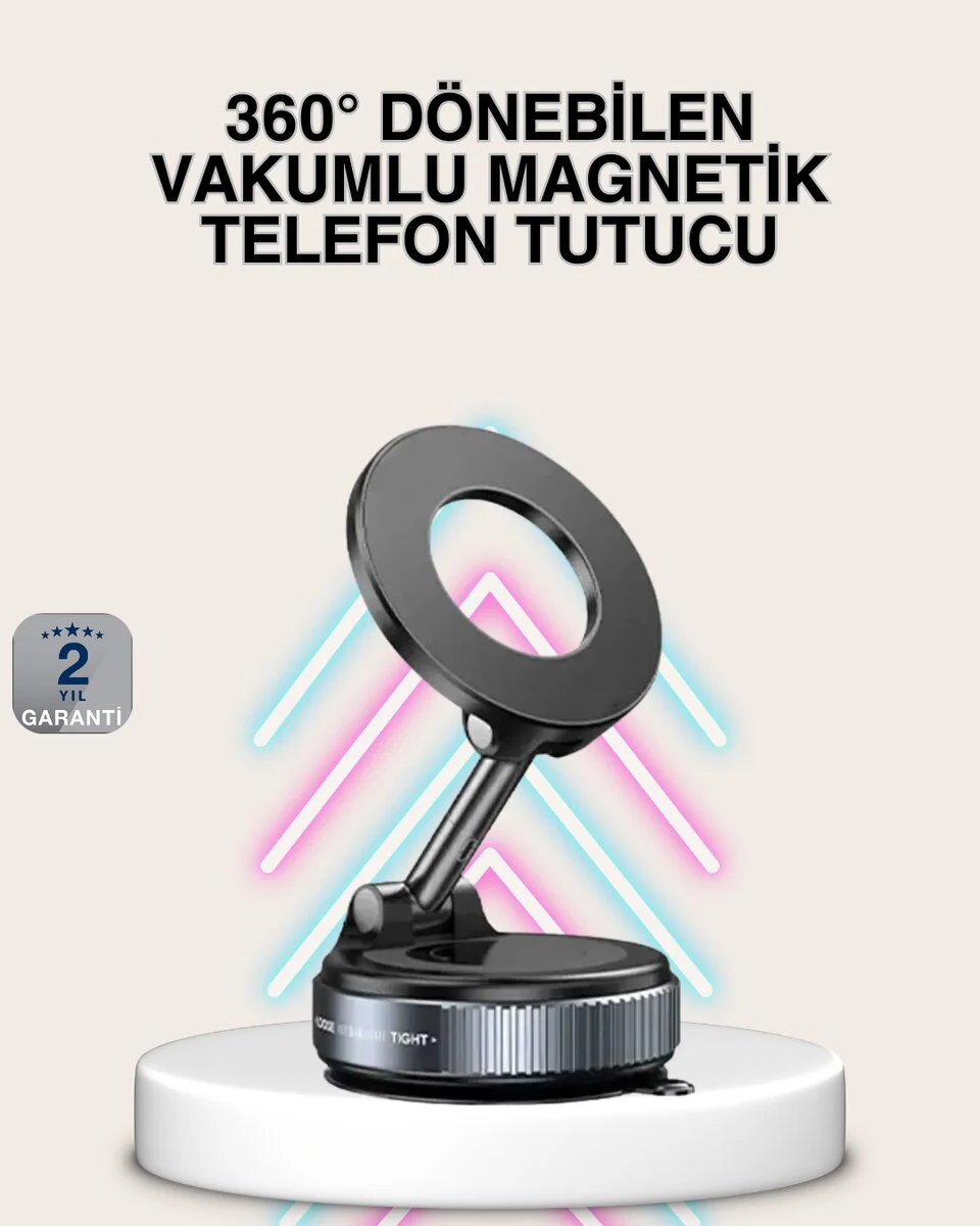 Güçlü Mıknatıslı Vakumlu Araç Telefon Tutucu - 360 Dönüş Alüminyum Gövde