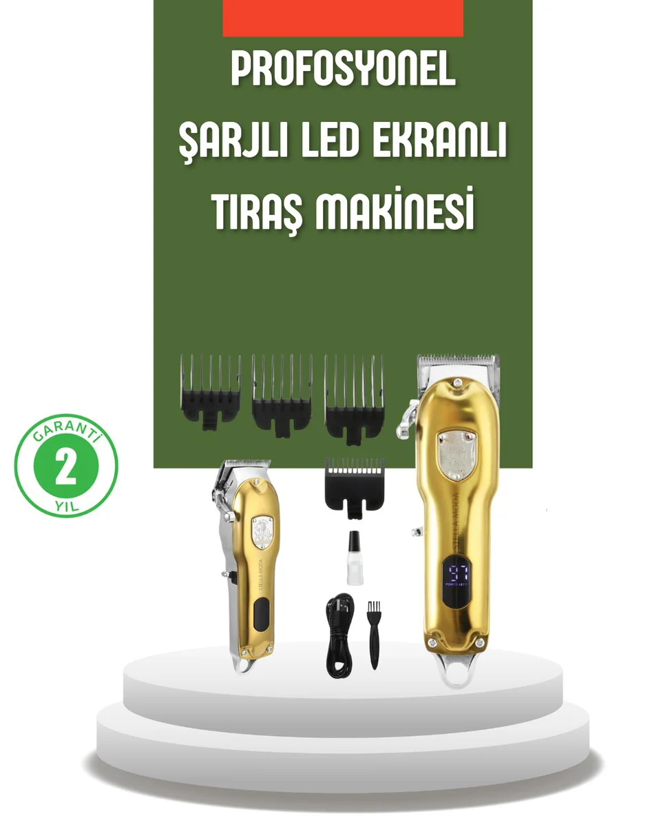 Güçlü Motorlu LCD Ekranlı Şarjlı Tıraş ve Şekillendirme Makinesi - Kablosuz, Uzun Pil Ömrü