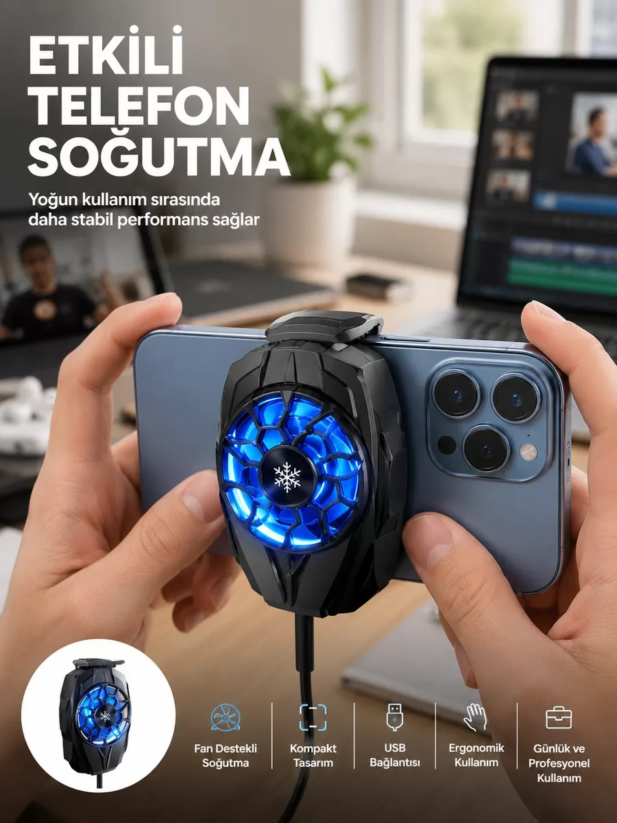 Güçlü Motorlu Telefon Soğutucu Fan - Cep Telefonu Soğutma ve Performans Artırıcı