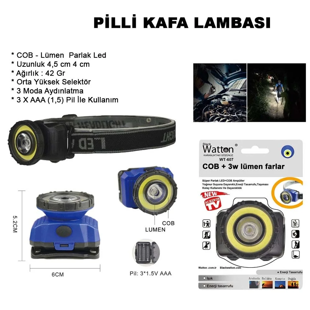 Güçlü Pilli Kafa Lambası Wt-607 Güçlü Pilli Kafa Lambası Wt-607