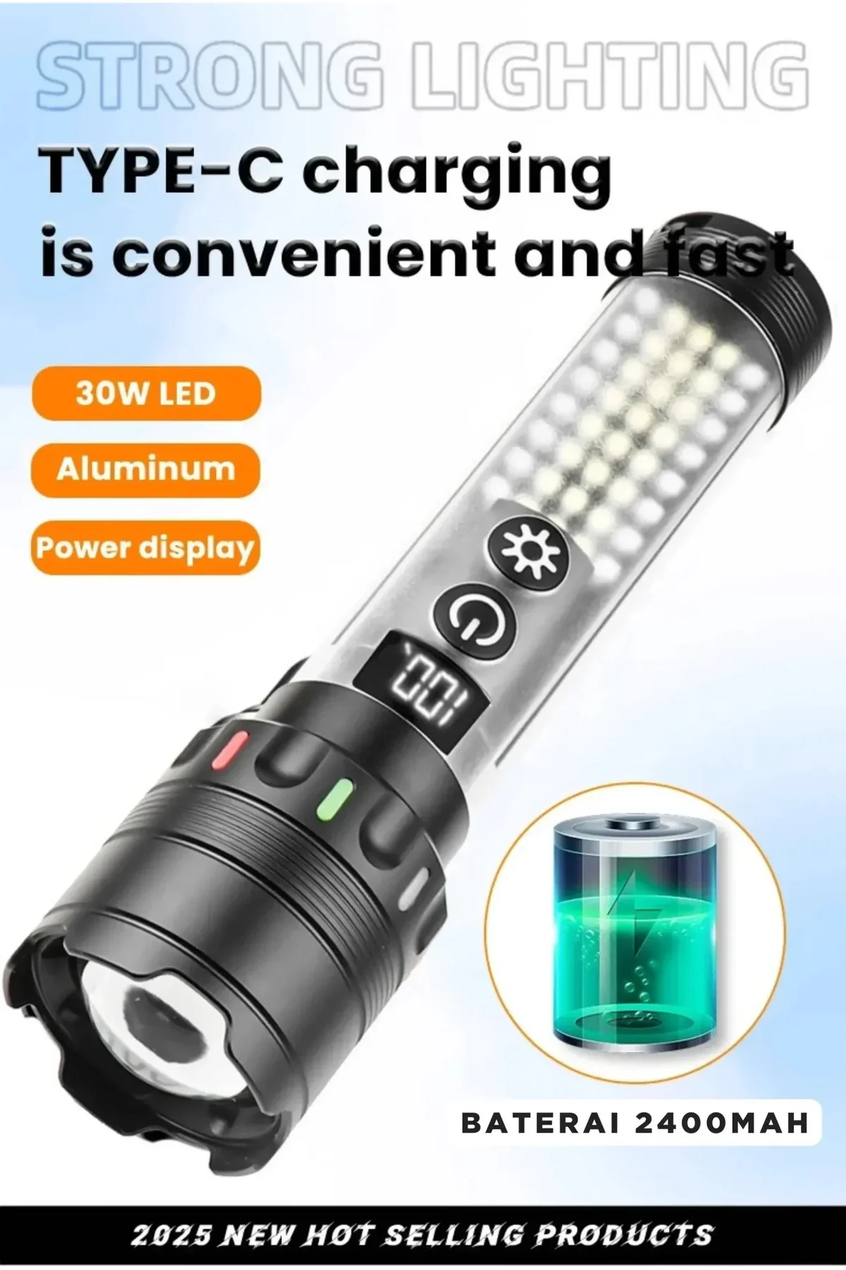 Güçlü Taktik Led El Feneri Paweınuo Sdt53 – 3800lm, 35w, Yan Cob Aydınlatma Ve Type-c Şarj Özelliğin