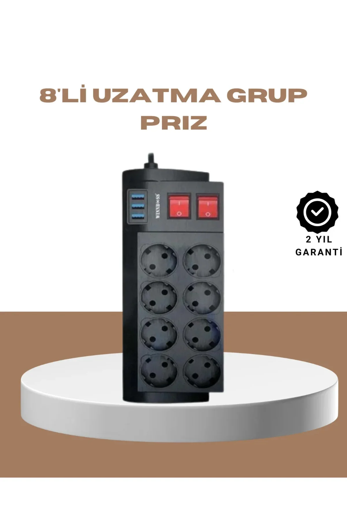 Güçlü Termal Korumalı 8 Priz + 3 USB Çoklu Uzatma Kablosu 2m Güçlü Termal Korumalı 8 Priz + 3 USB Çoklu Uzatma Kablosu 2m