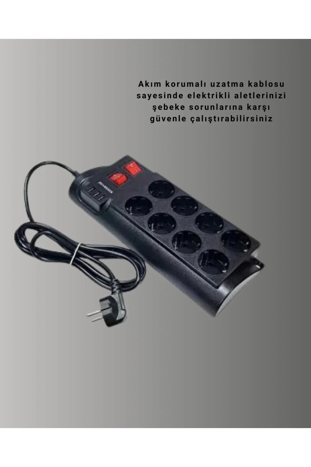 Güçlü Termal Korumalı 8 Priz + 3 USB Çoklu Uzatma Kablosu 2m - ayr9358-8780