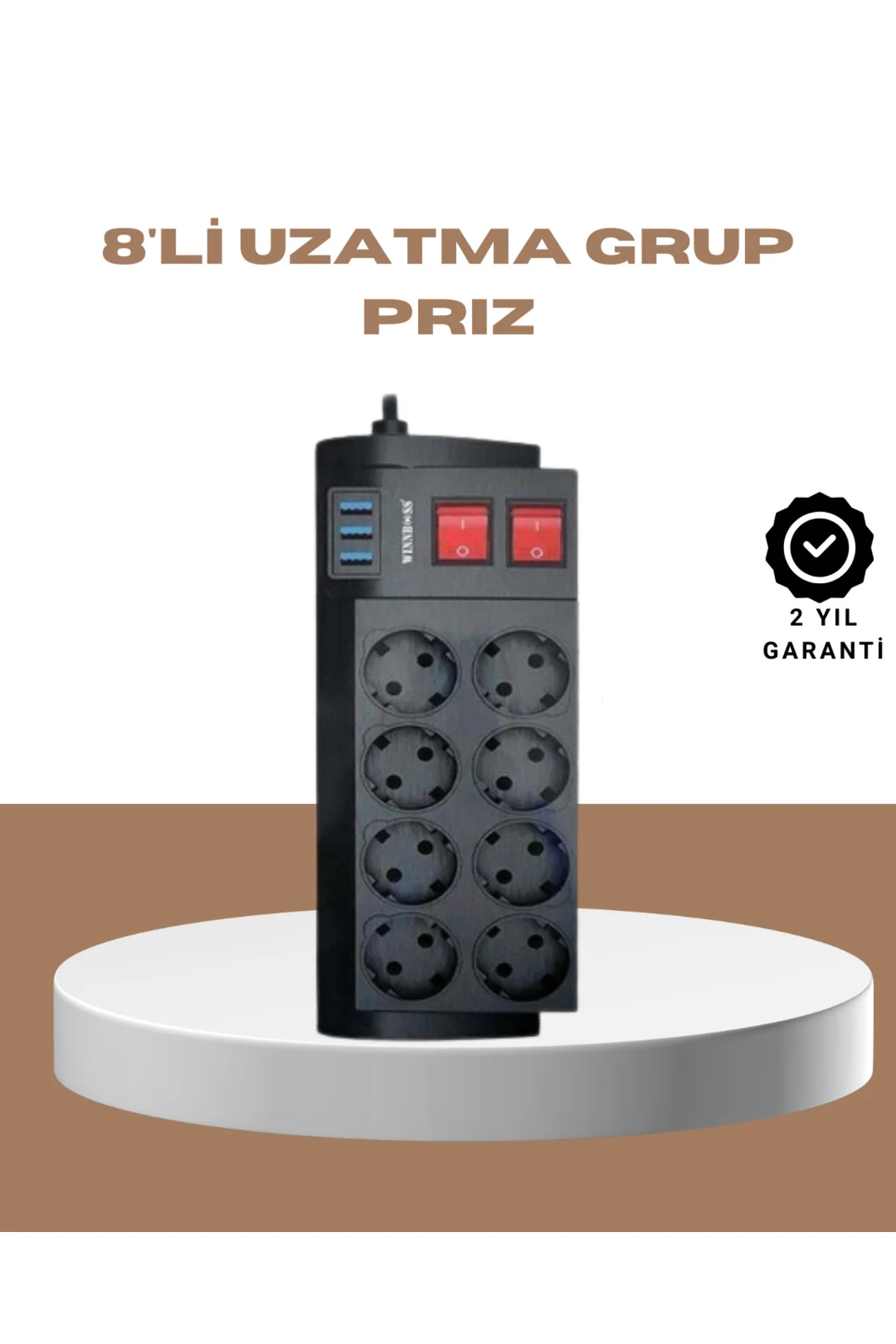 Güçlü Termal Korumalı 8 Priz + 3 Usb Çoklu Uzatma Kablosu 2M