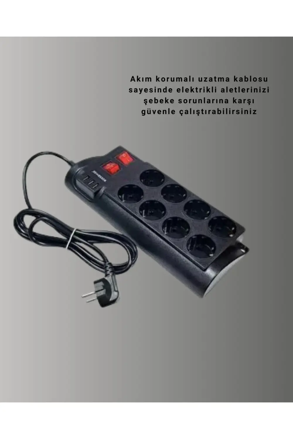 Güçlü Termal Korumalı 8 Priz + 3 USB Çoklu Uzatma Kablosu 2m