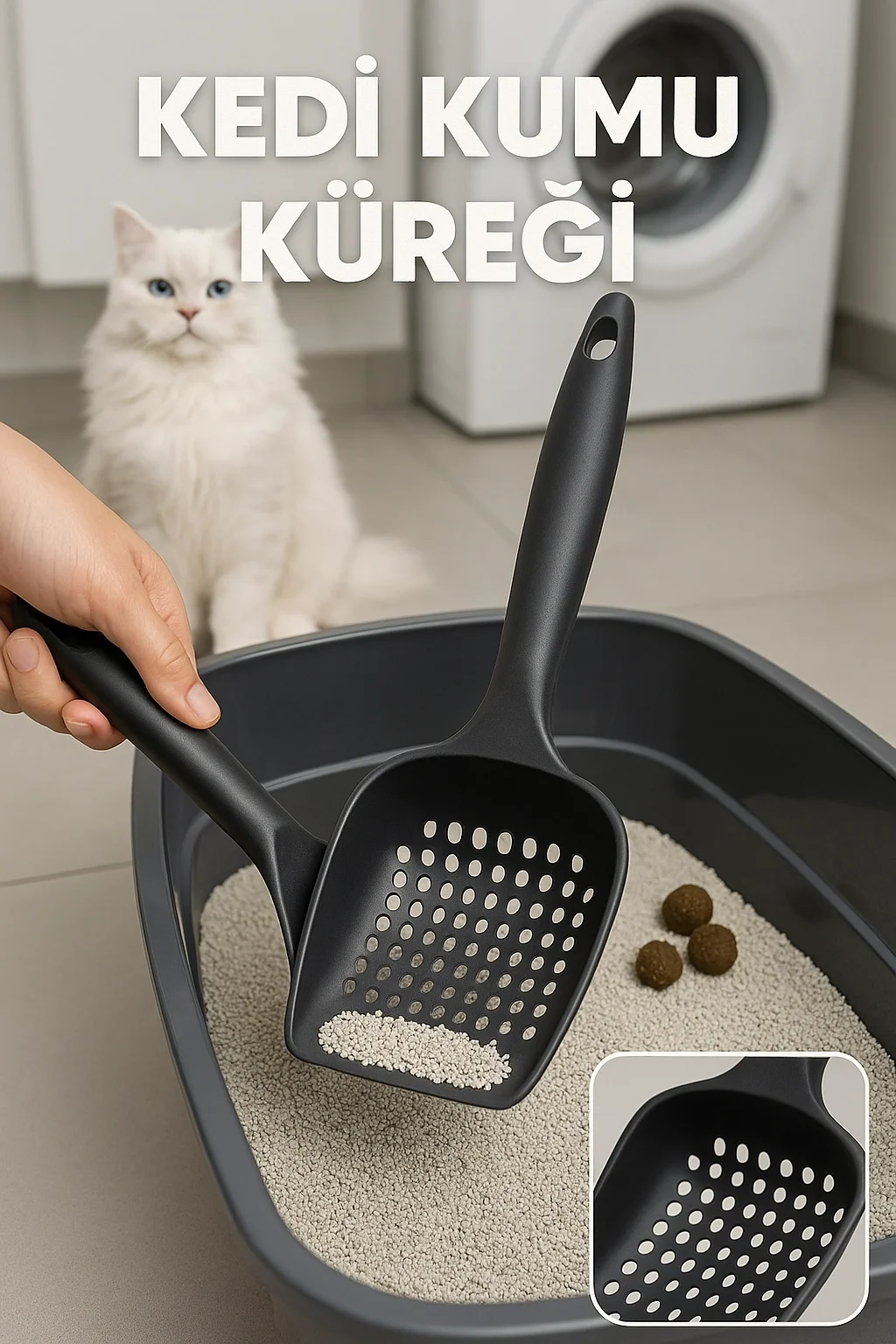 Güçlü ve Kalın Yapılı Kedi Kumu Küreği – Küçük Delikli, Kırılmaz,