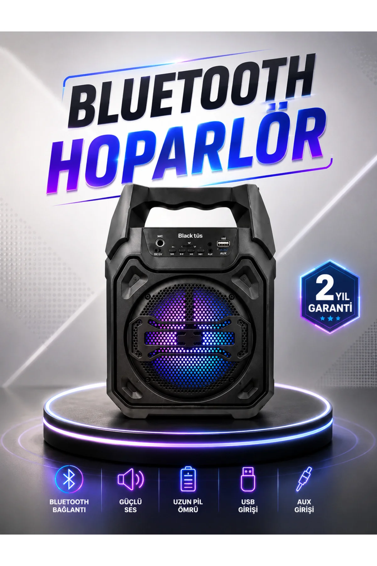 Güçlü ve Şarj Edilebilir Bluetooth Hoparlör 6.5 İnç
