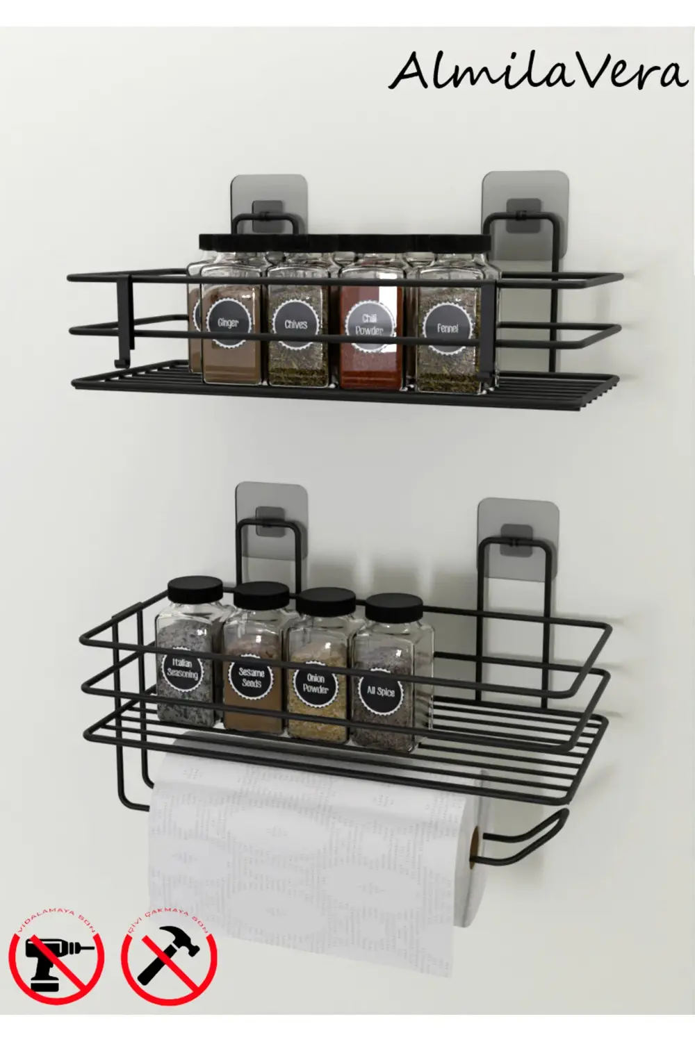 Güçlü Yapışkanlı Baharatlık 2 Li Metal Kağıt Havluluk Siyah Bahar
