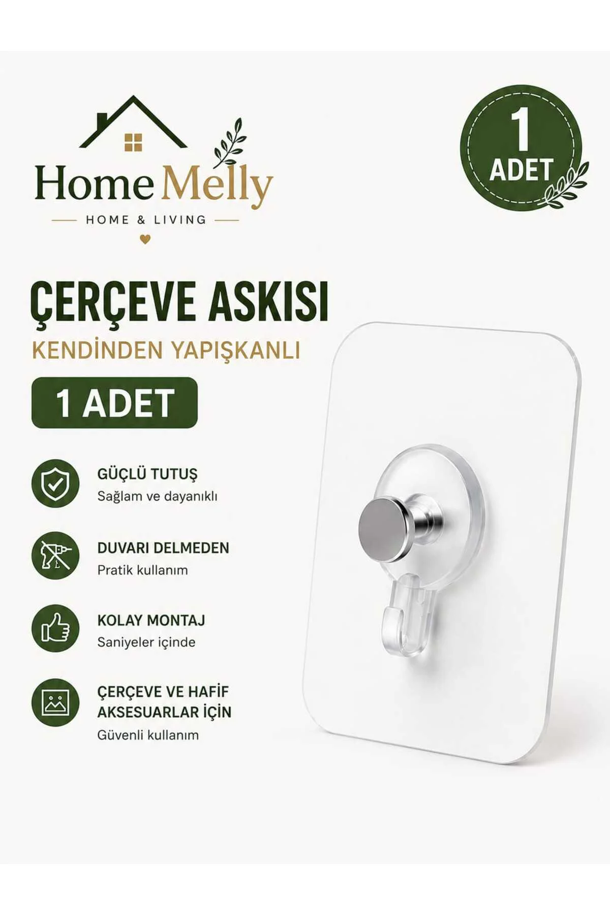 Güçlü Yapışkanlı Duvar Vidası – Matkapsız Elbise & Çerçeve Askısı 1 Adet