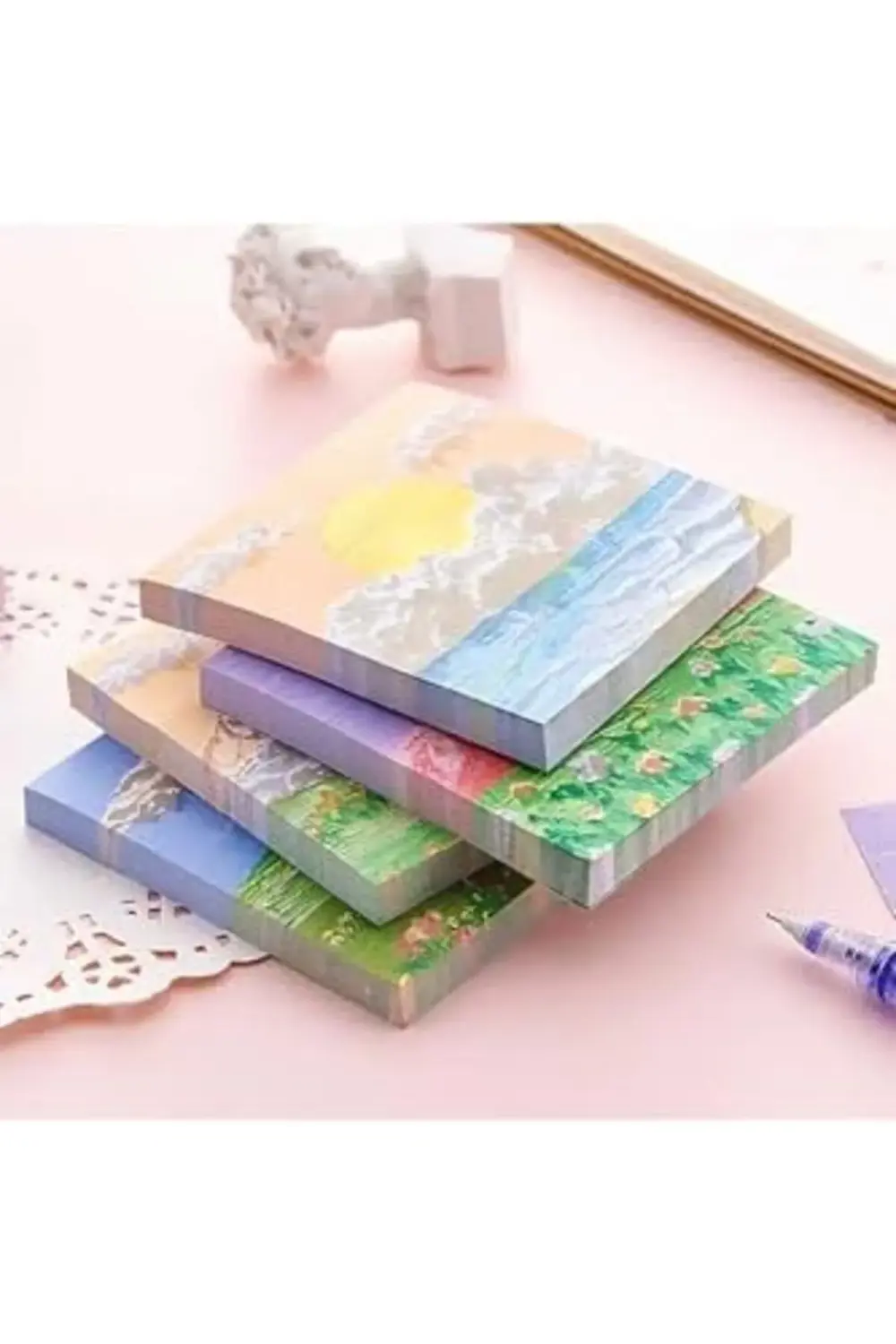 GUGUK Mor-Yeşil Manzaralı Temalı Renkli Not Seti 395519