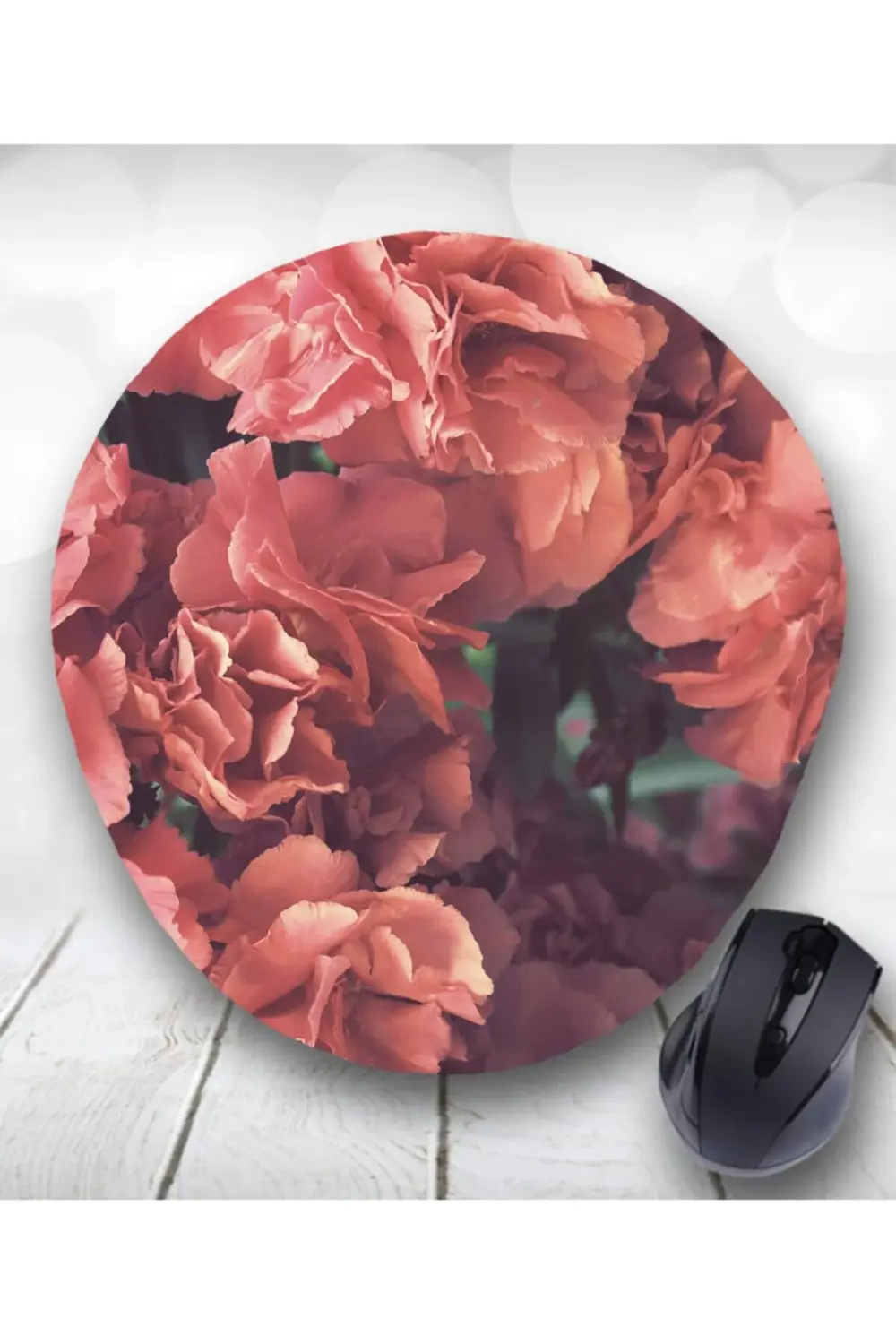 Gül Baskılı Oval Bilek Destekli Mouse Pad