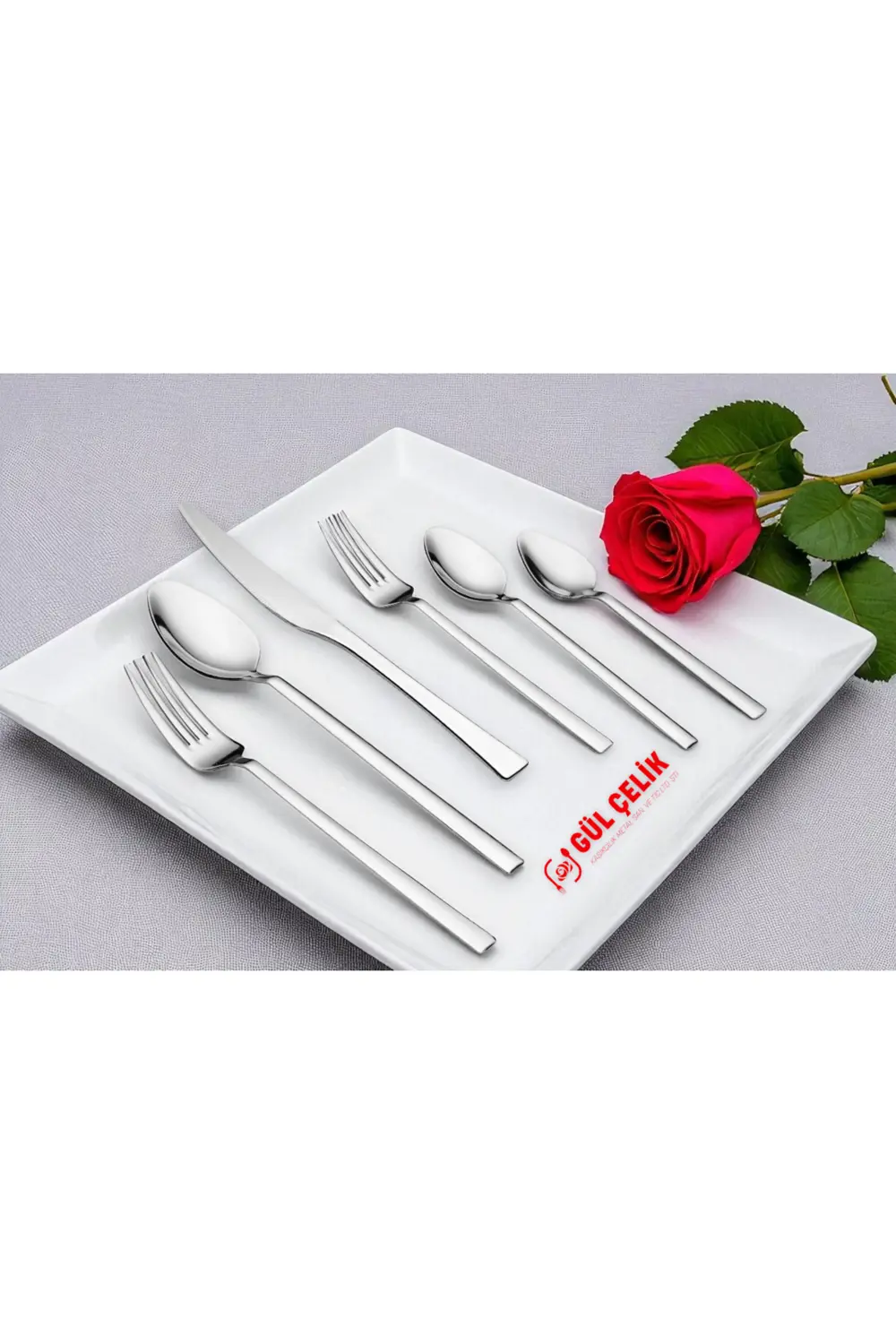 Gül Çelik 72 Parça 12 Kişilik Sade Çatal Bıçak Kaşık Seti 18/0 Ka