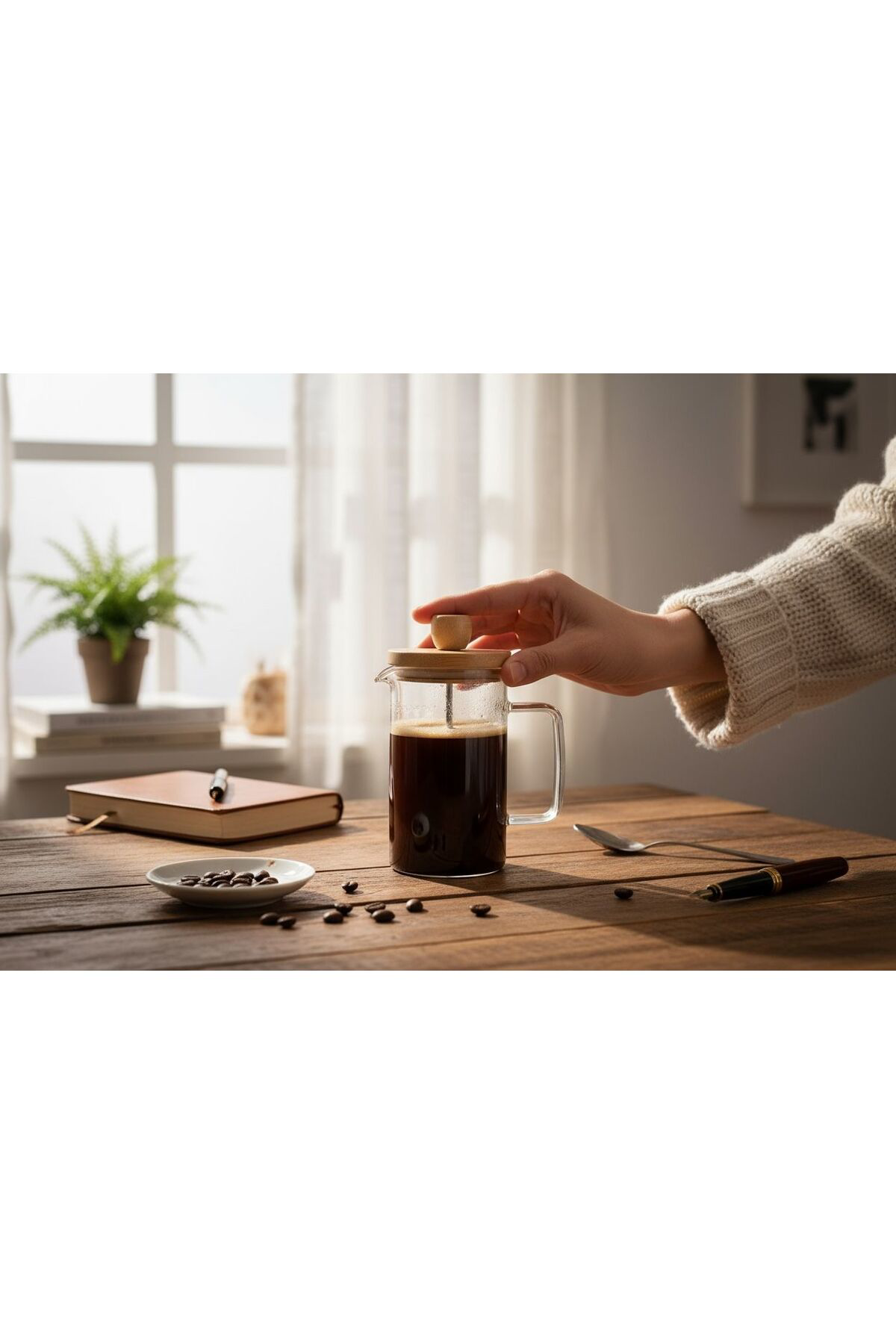 Kaveh Gül Çelik Home 350 Ml Borosilikat İsıya Dayanıklı Cam French Pres