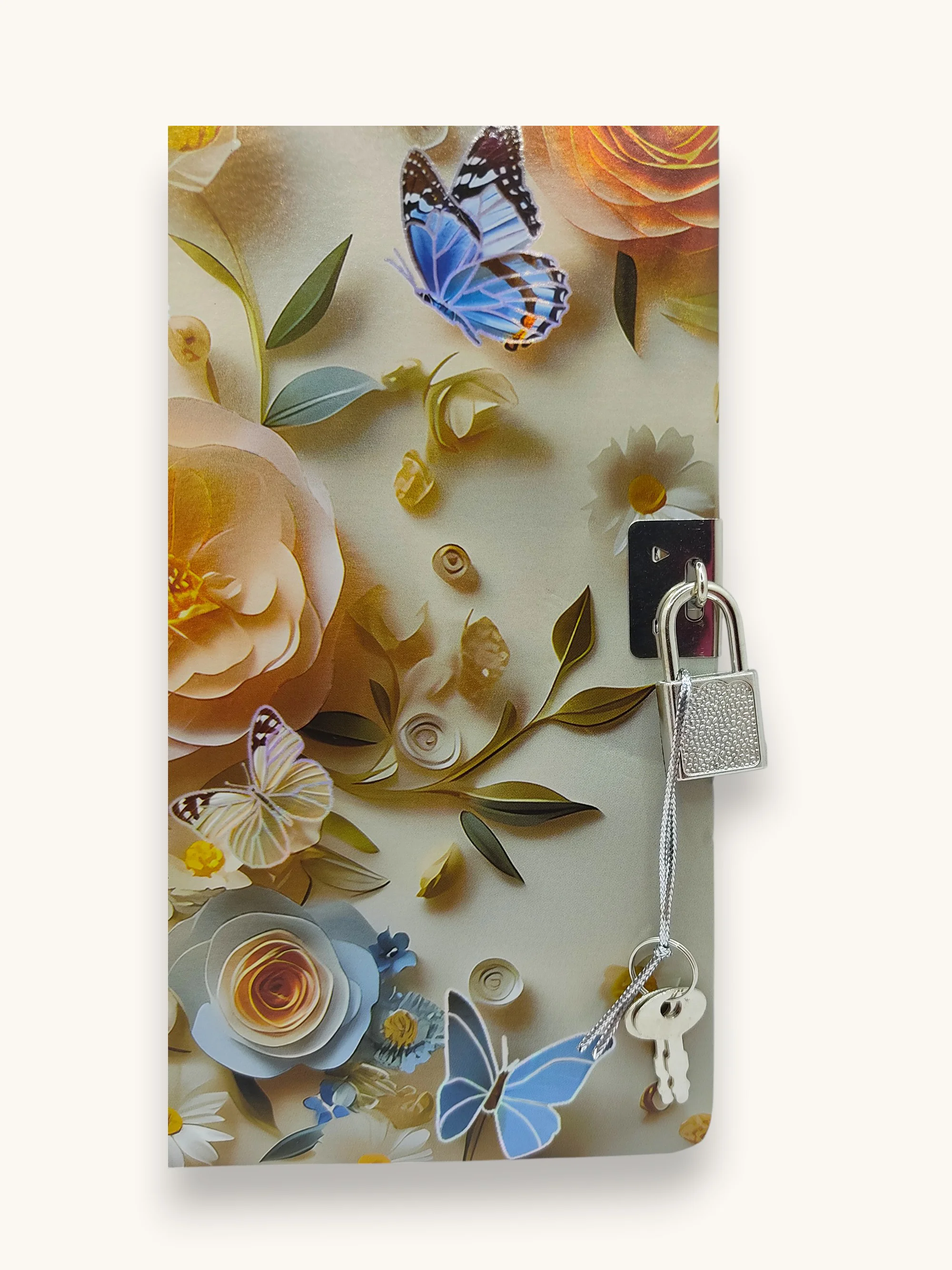 Gül Çiçek Desenli Hatıra Defteri (Günlük) Kilitli Defter 80 yapra