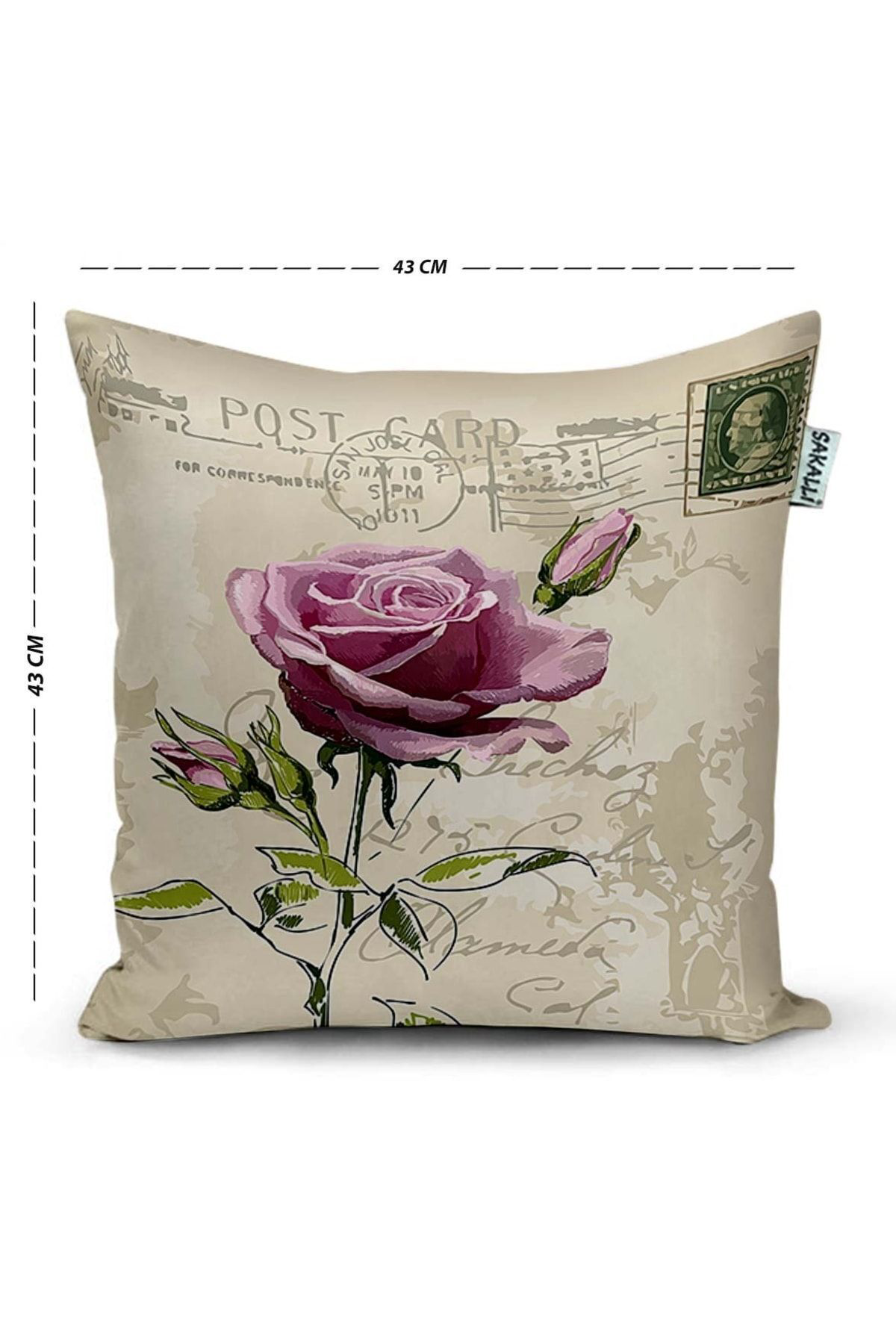 Gül Desen 3d Digital Baskılı Dekoratif Kırlent Kılıfı