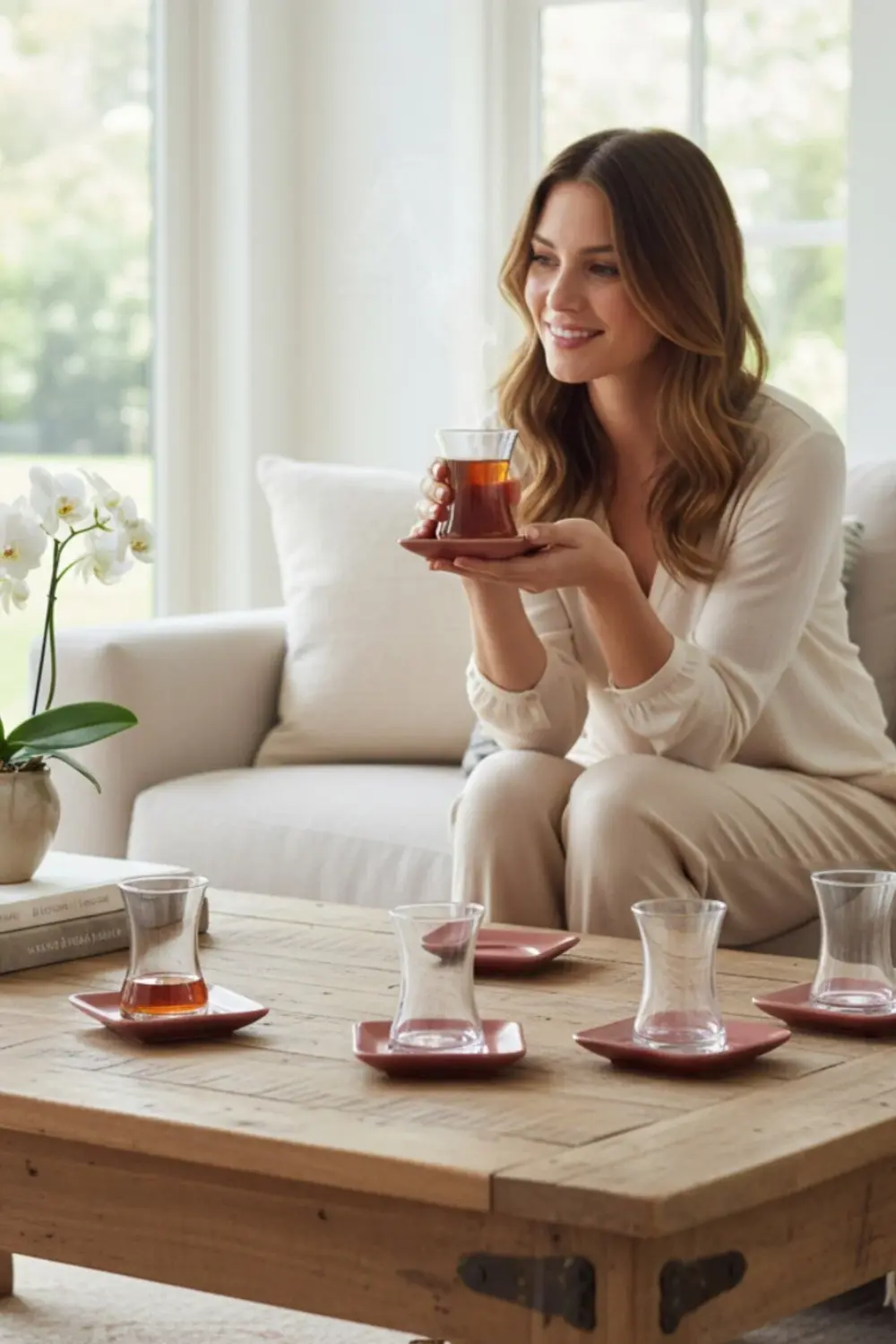 Keramika Gül Kurusu Mat Cam Çay Takımı 12 Parça 6 Kişilik