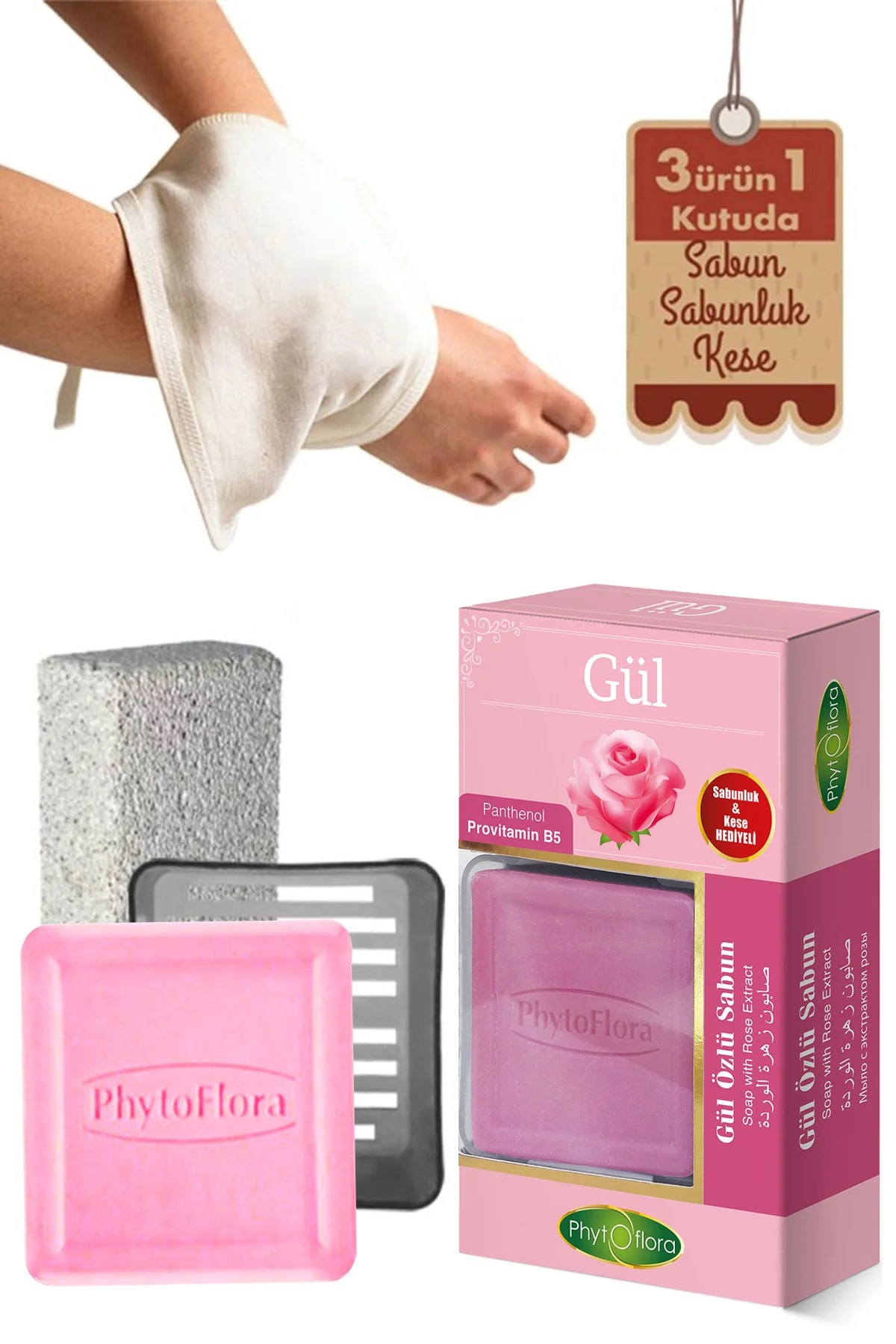 Gül Özlü Sabunu Ve Banyo Kesesi, Katı Sabunluk