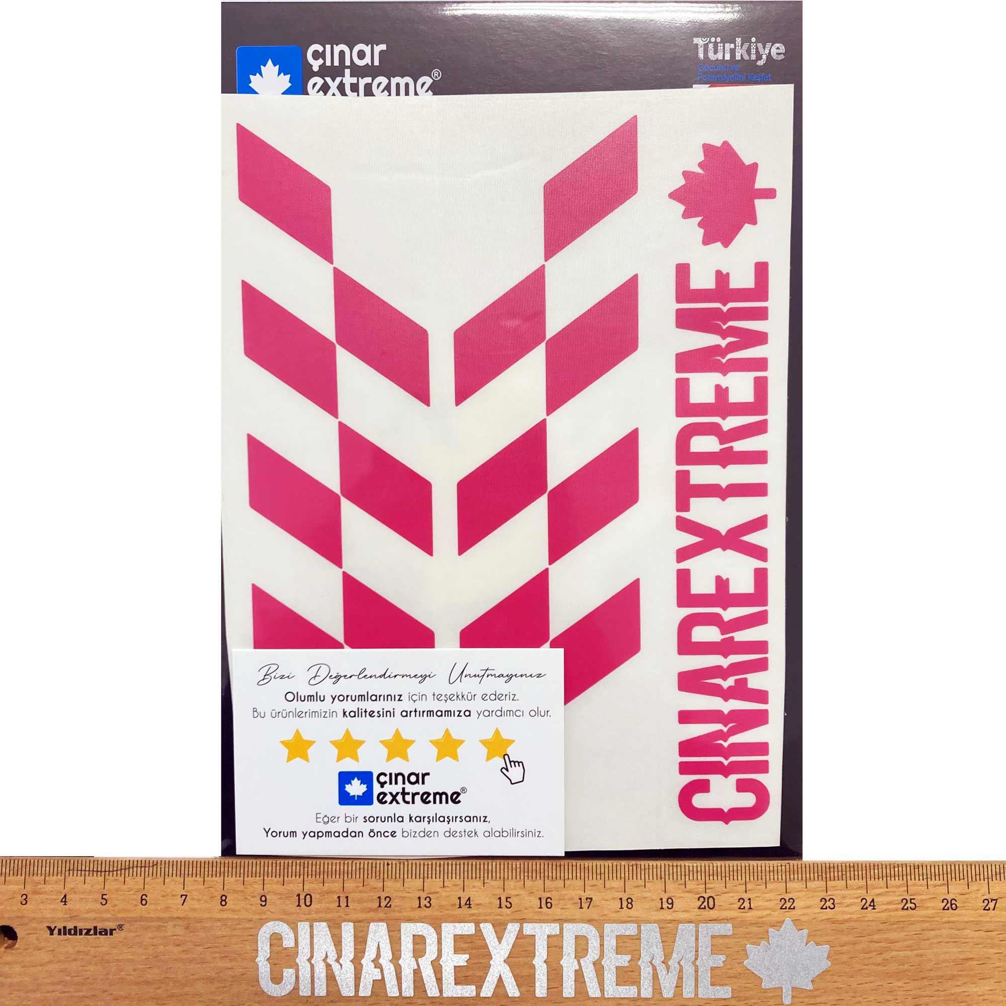 Çınar Extreme Gül Pembesi Damalı Kask Motosiklet Sticker Takımı  