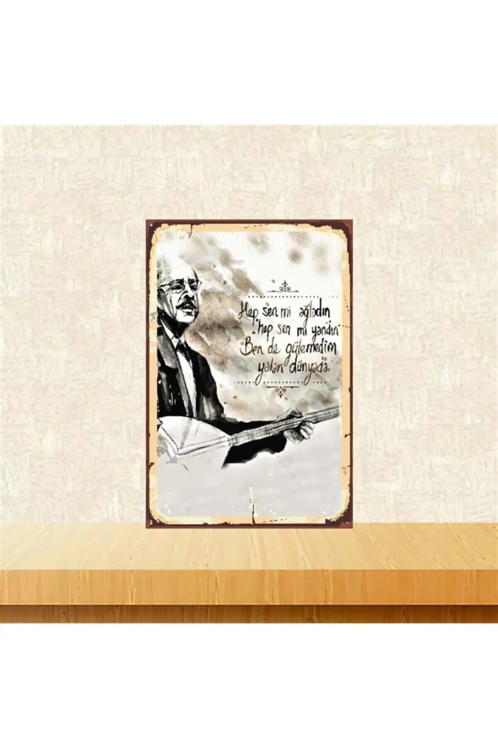 Gülemedim Yalan Dünyada Neşet Ertaş Retro Ahşap Poster 20-30 Cm