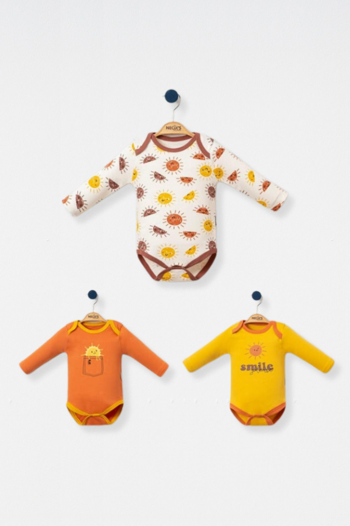 Necix's Gülen Güneş Erkek Bebek Badi 3 Adet 0 – 3 Ay