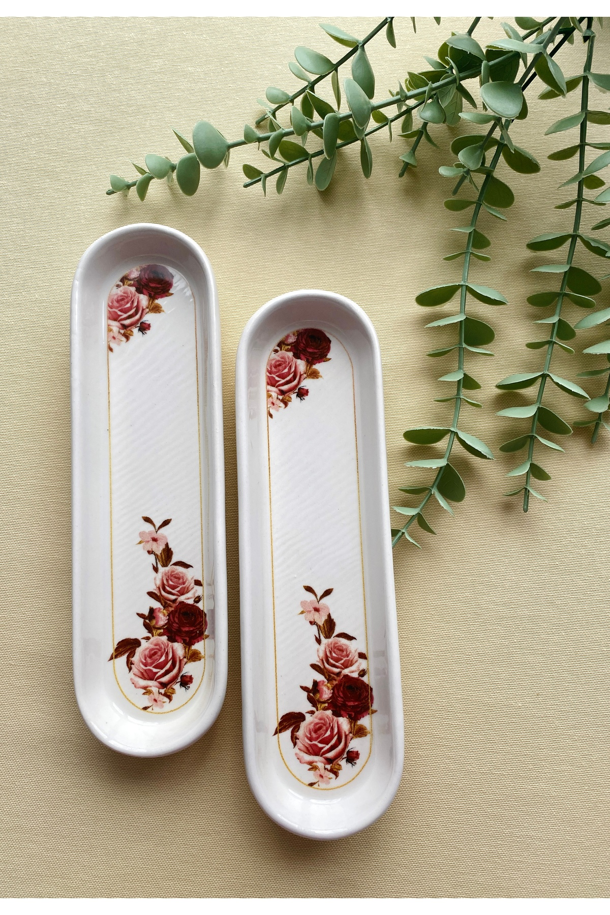 Gülpembe 2 Adet Uzun Oval zeytinlik tabak