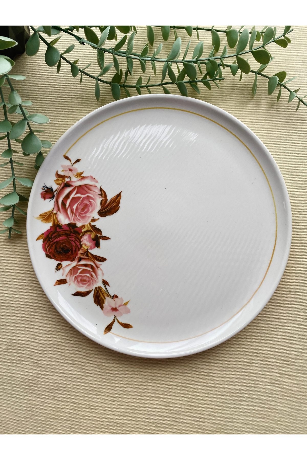 Gülpembe 25 cm Büyük Servis Tabağı