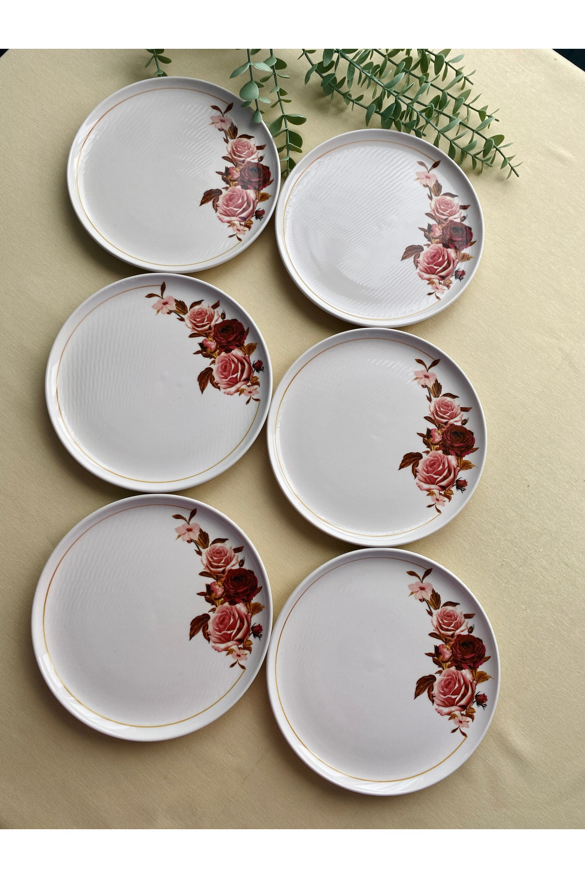 Gülpembe 6 adet servis/pasta tabağı