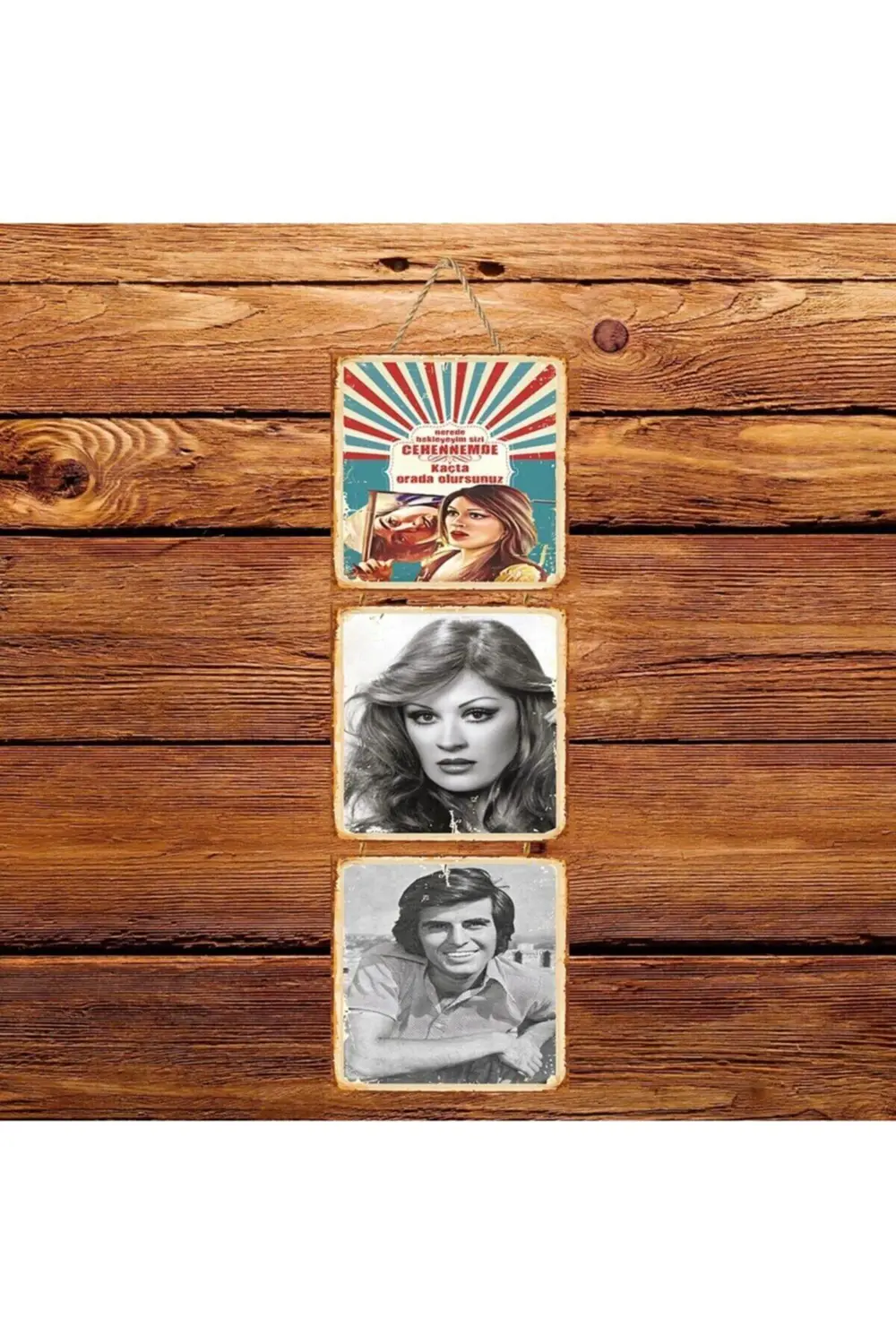 Gülşen Bubikoğlu Tarık Akan Üçlü Retro Ahşap Poster