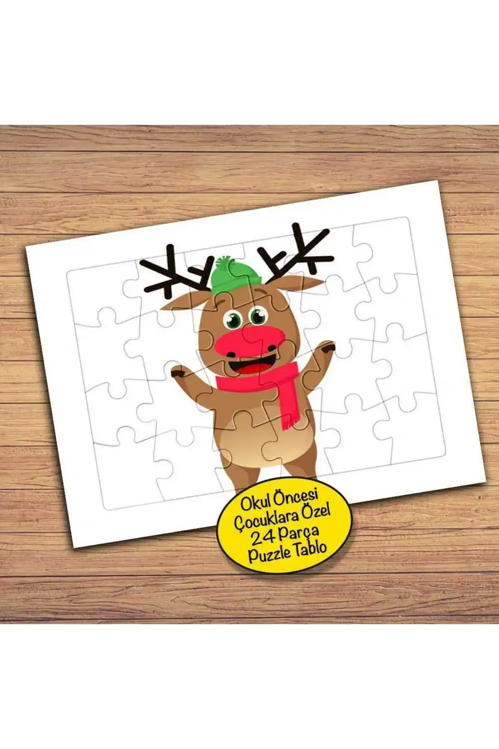 Gülümseyen Mutlu Geyik 24 Parça Çocuklara Özel Yapboz Tablo-17623